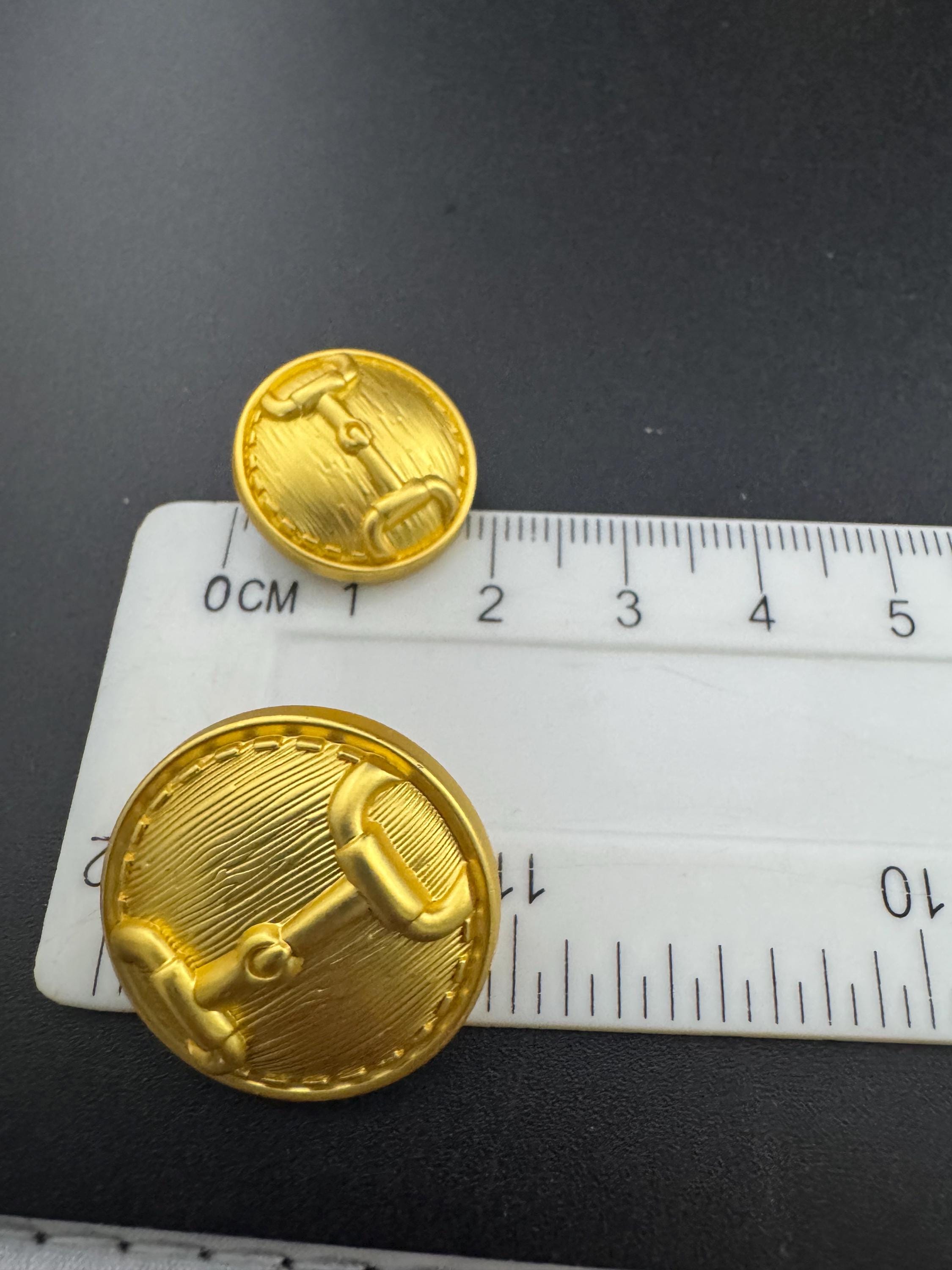 18mm Set of 5 bright Gold metal snaffle horse bit metal domed buttons