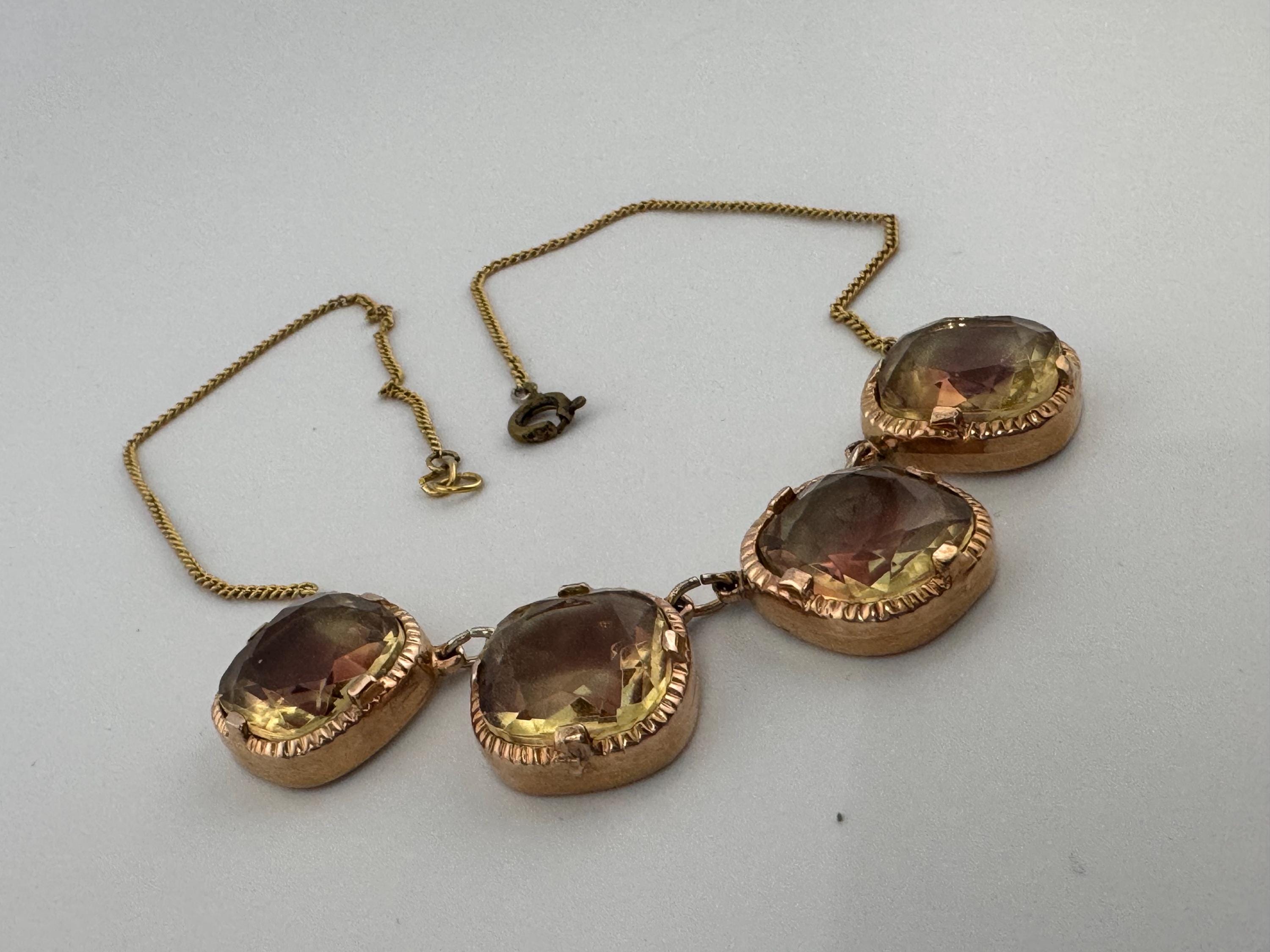 Vintage Rivière Gold Tone Necklace: Amethyst Citrine Glass, 39cm