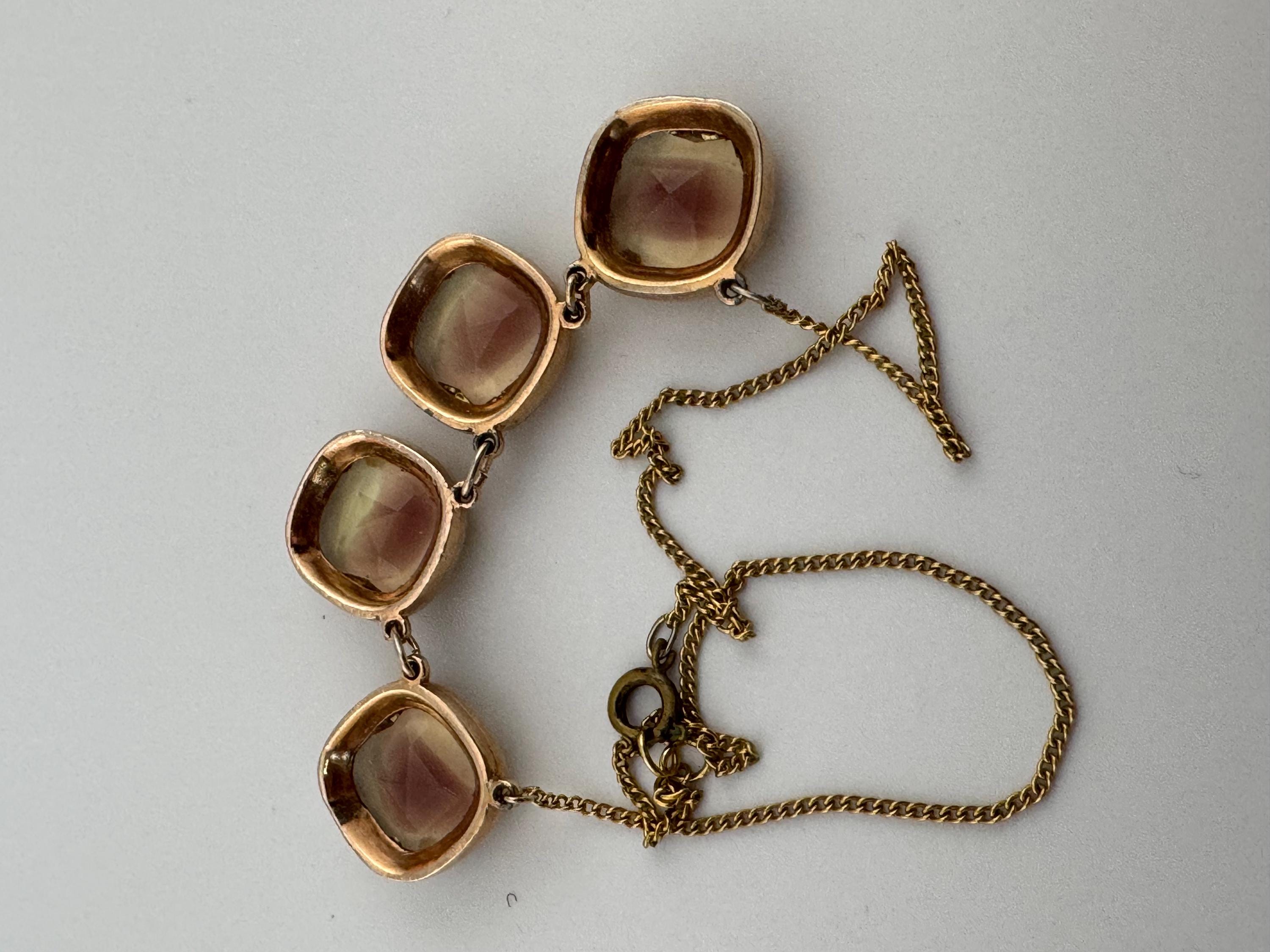Vintage Rivière Gold Tone Necklace: Amethyst Citrine Glass, 39cm