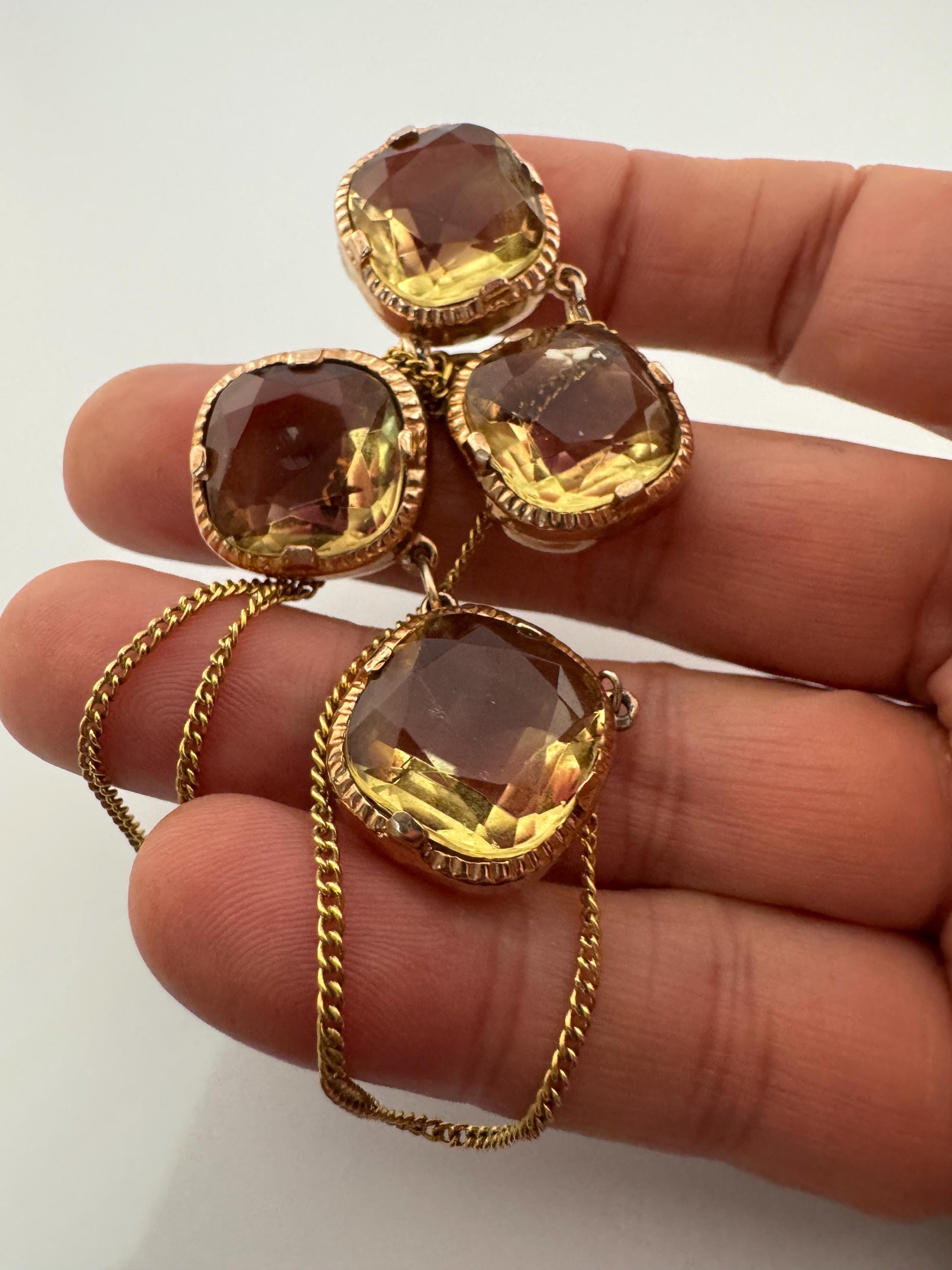 Vintage Rivière Gold Tone Necklace: Amethyst Citrine Glass, 39cm