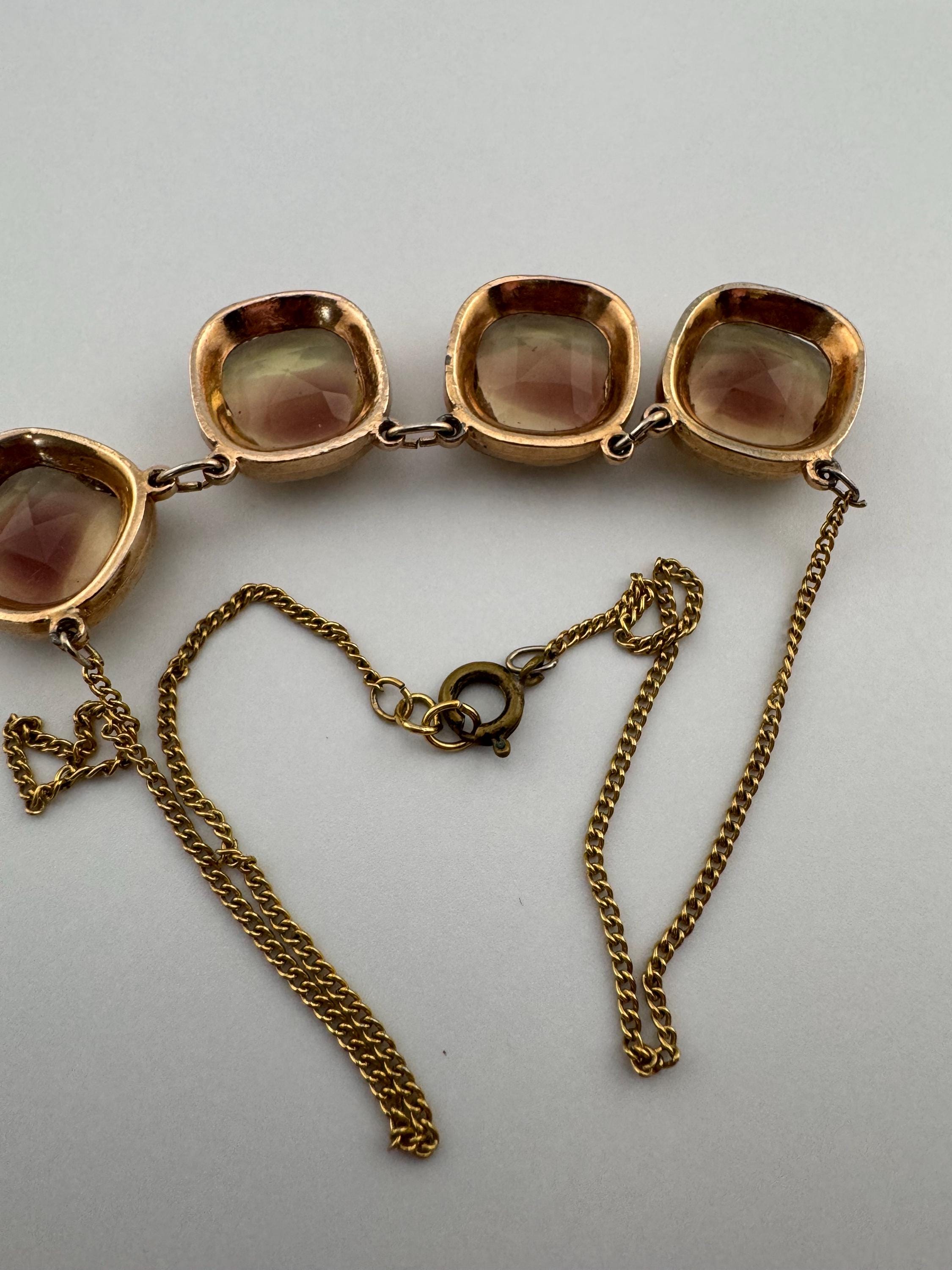 Vintage Rivière Gold Tone Necklace: Amethyst Citrine Glass, 39cm