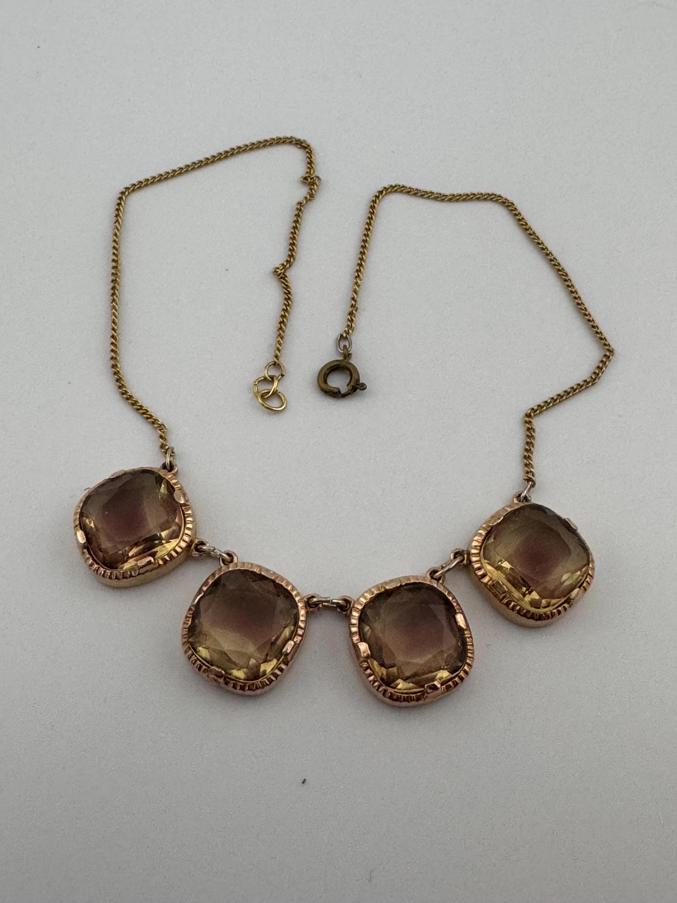 Vintage Rivière Gold Tone Necklace: Amethyst Citrine Glass, 39cm