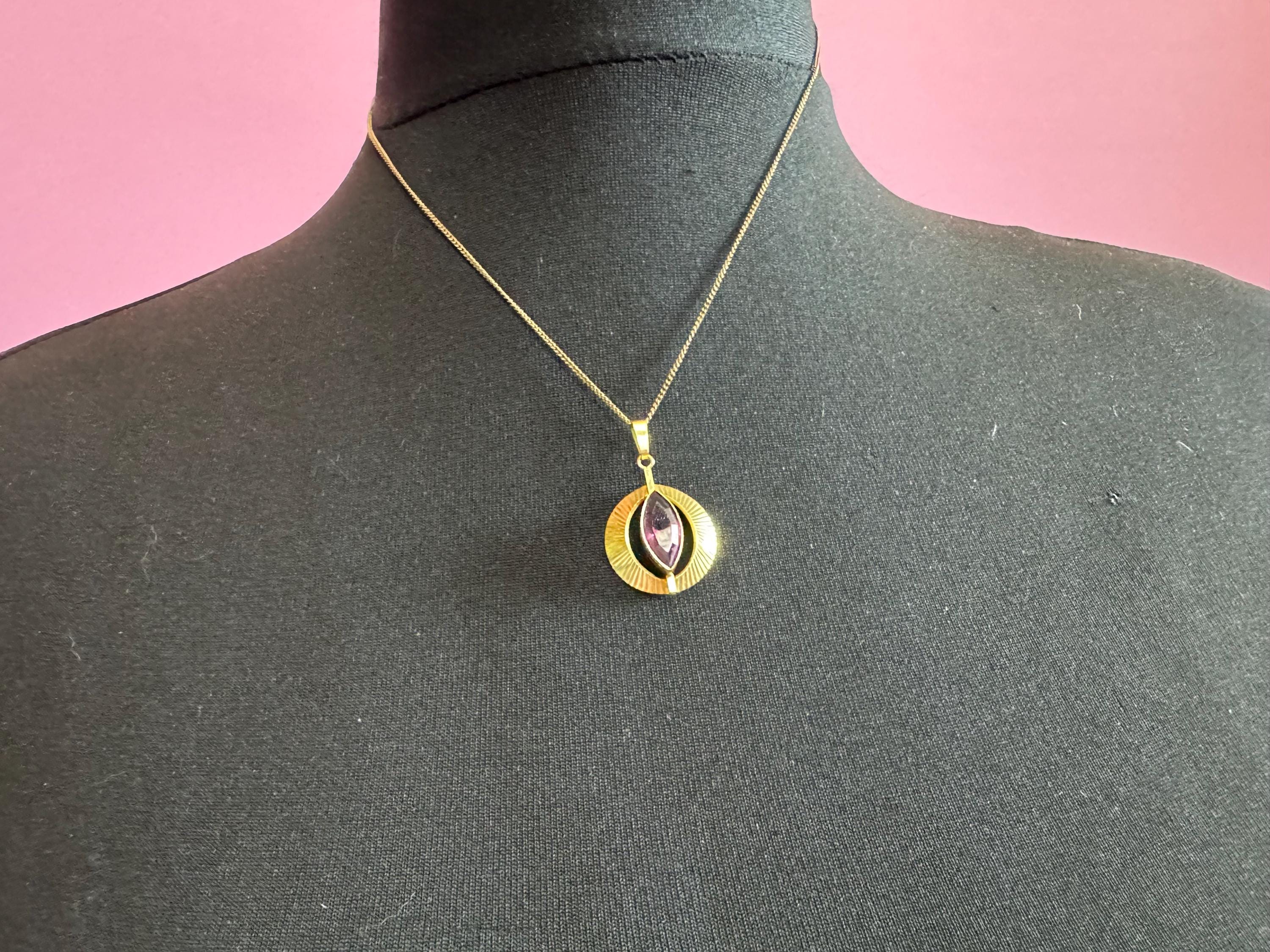 Signed K&L Kordes and Lichtenfels rolled gold amethyst purple  gemstone pendant necklace 46cm