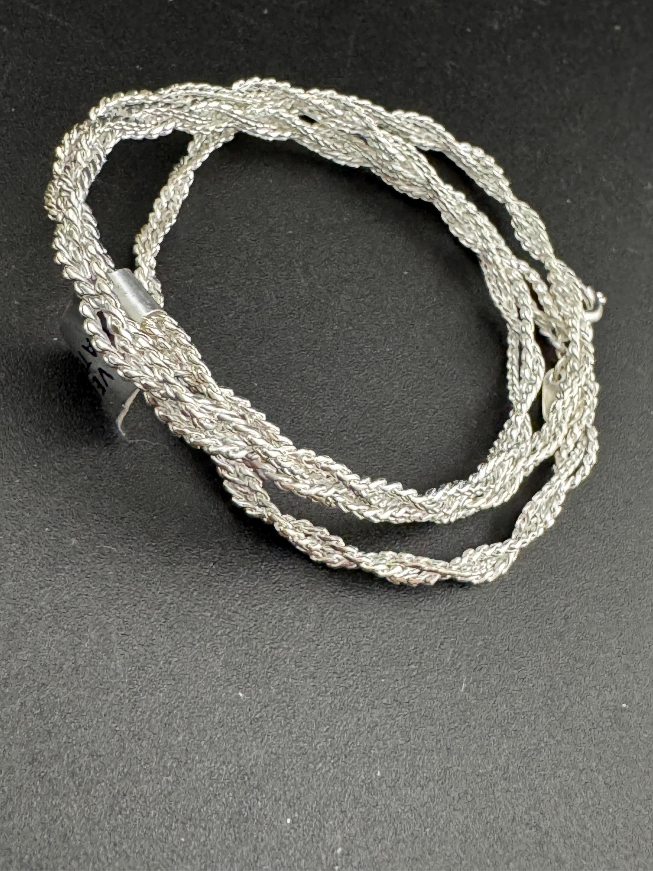 Retro 80s short 42.5cm woven silver plated twisted chain necklace