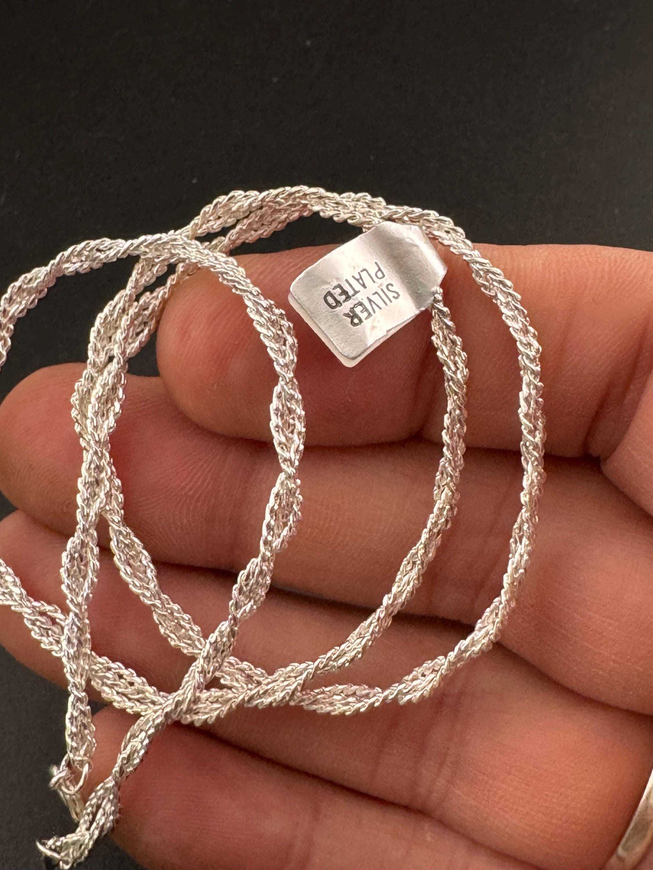 Retro 80s short 42.5cm woven silver plated twisted chain necklace