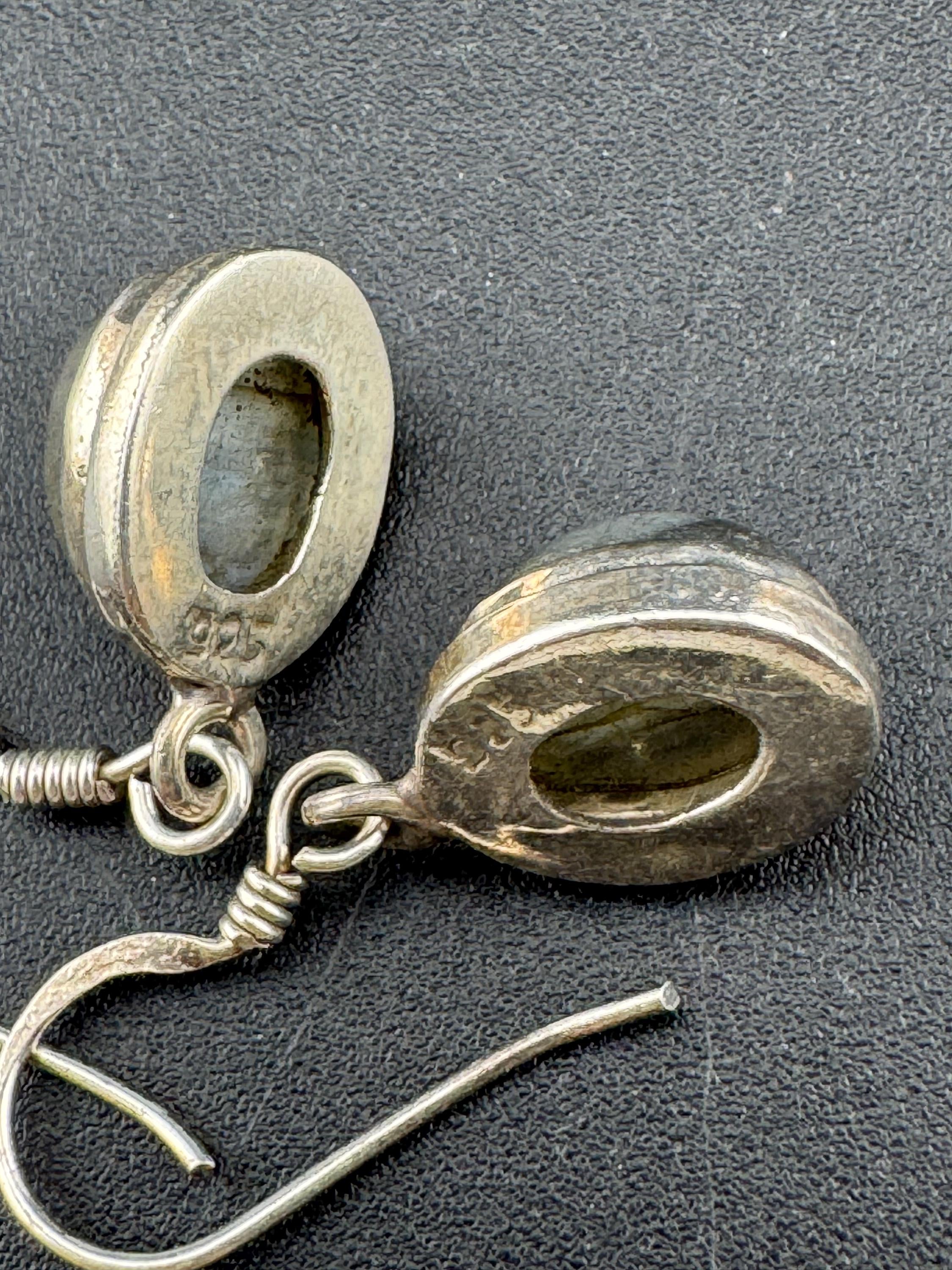 Natural labradorite gem stone stamped 925 silver drop retro earrings vintage