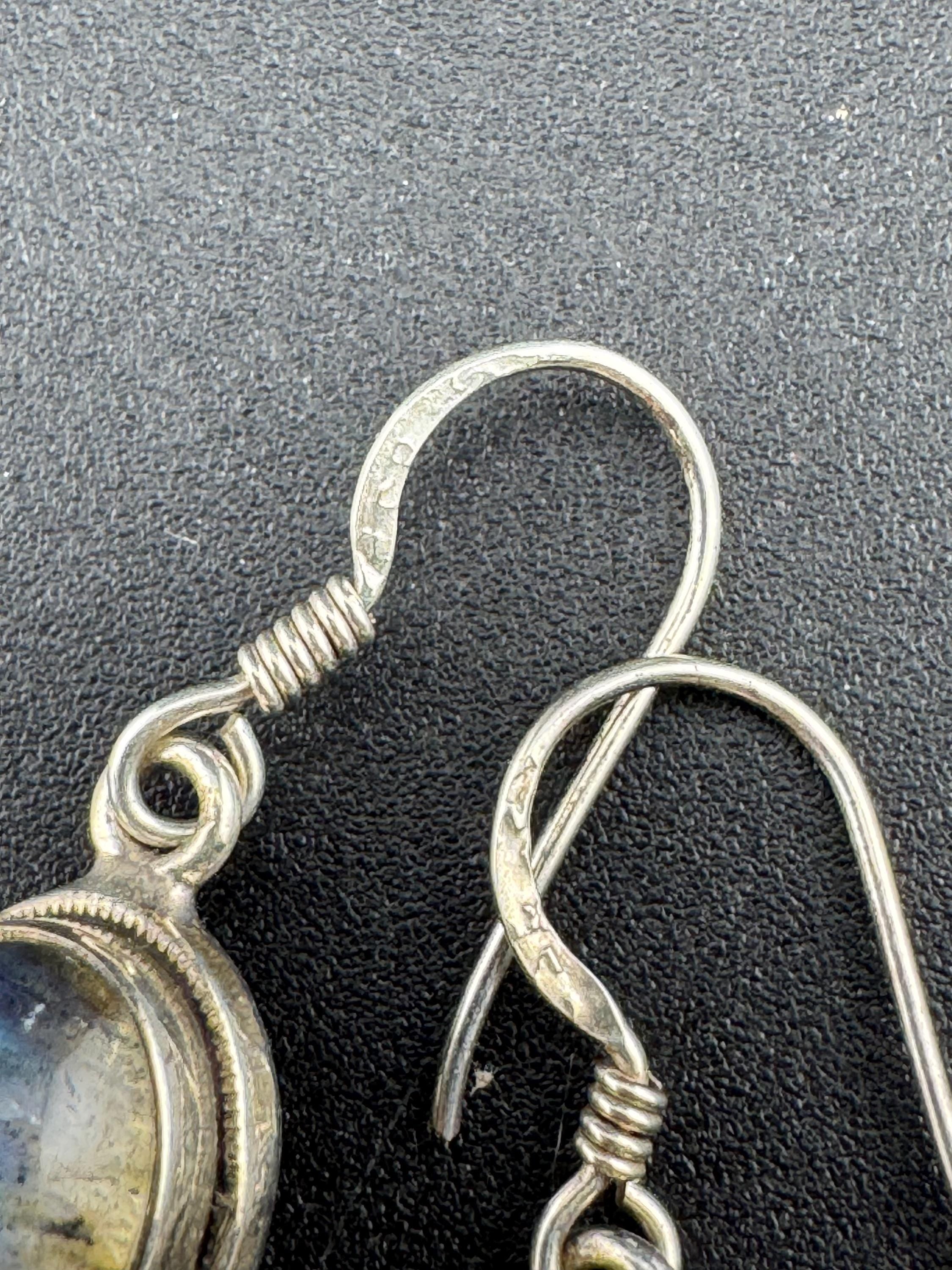 Natural labradorite gem stone stamped 925 silver drop retro earrings vintage