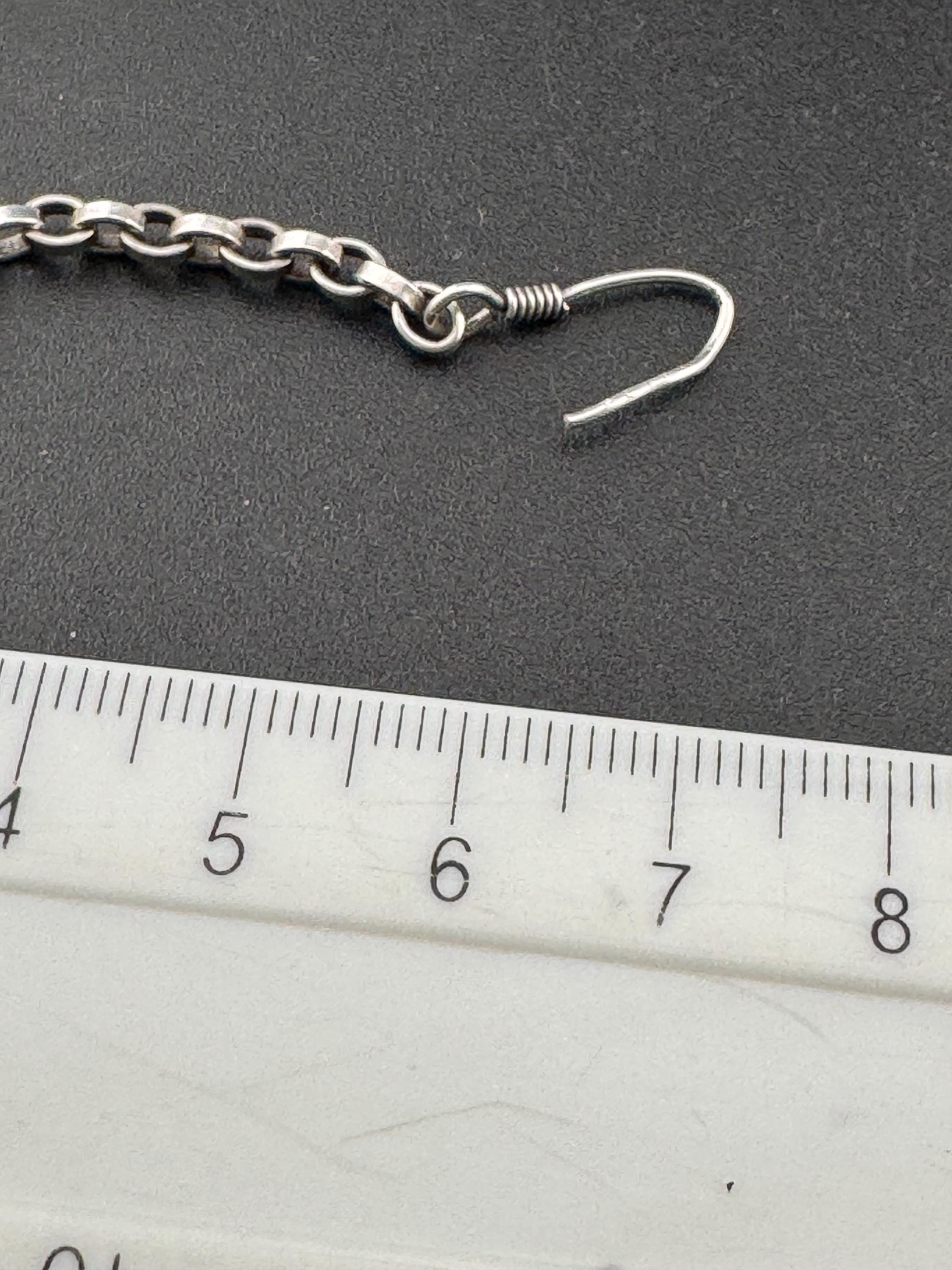 925 sterling silver chain link dangly heart drop earrings 6.4 grams