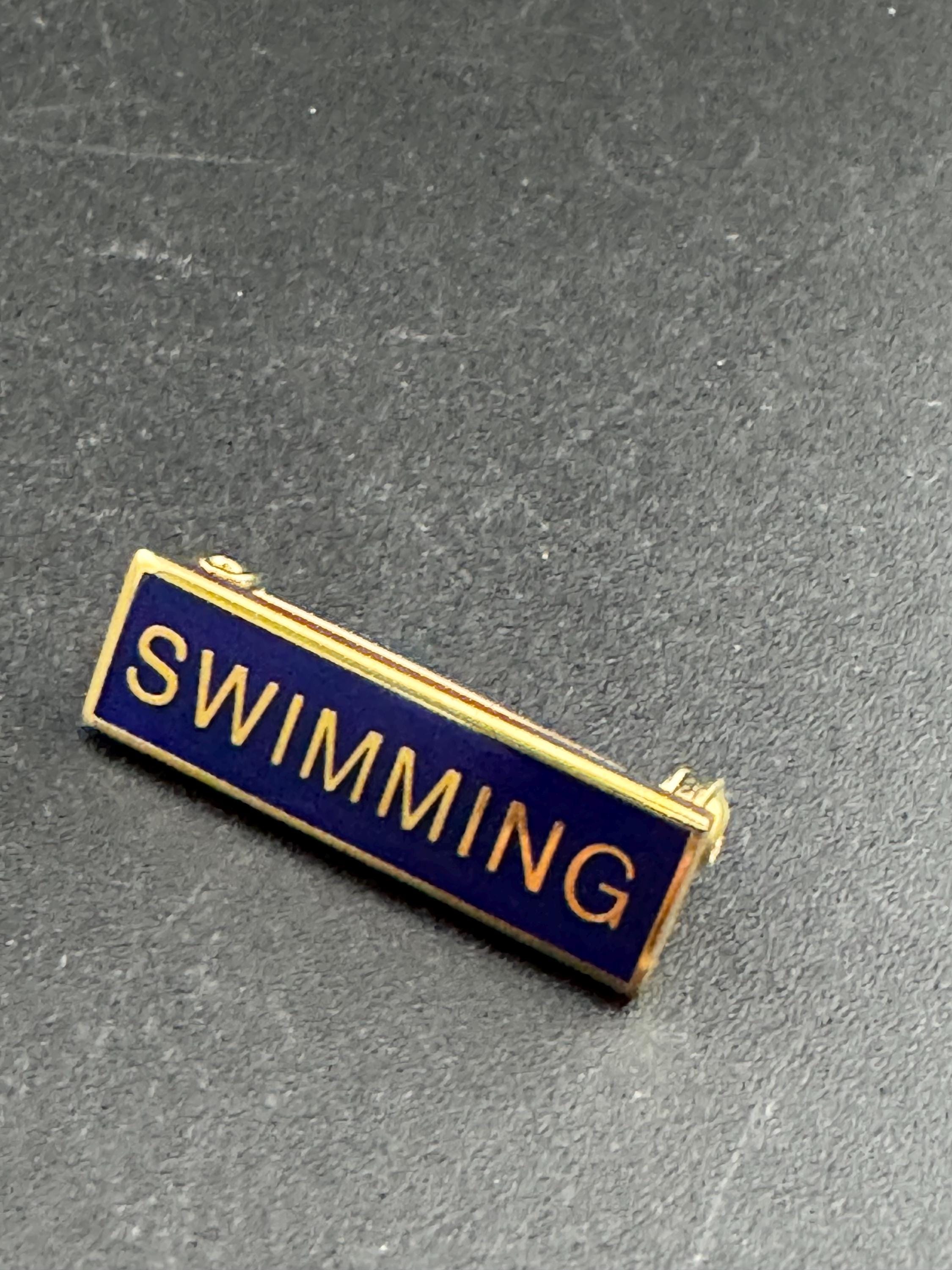 Vintage retro small blue enamel brass swimming old school badge pin brooch
