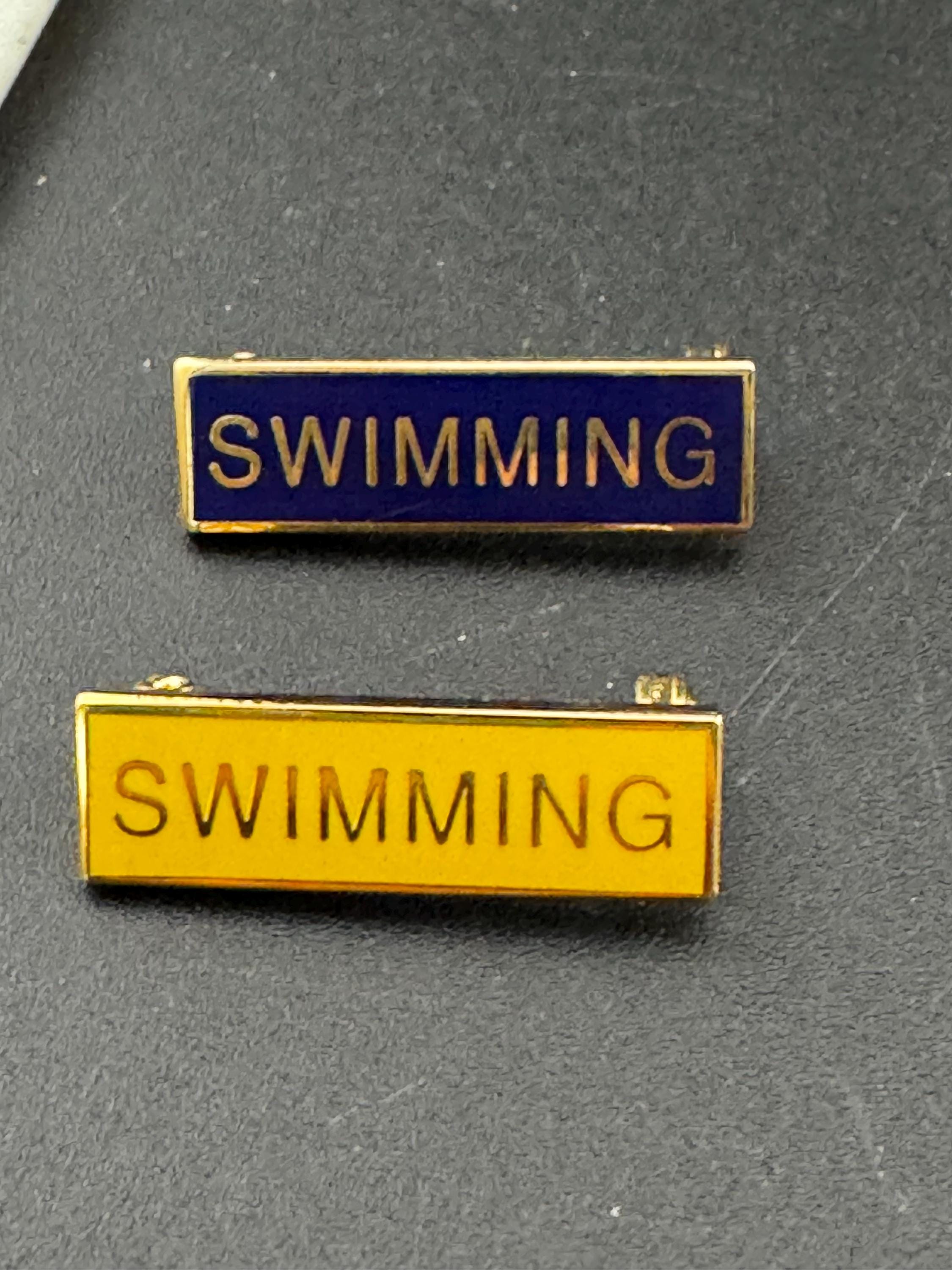 Vintage retro small blue enamel brass swimming old school badge pin brooch
