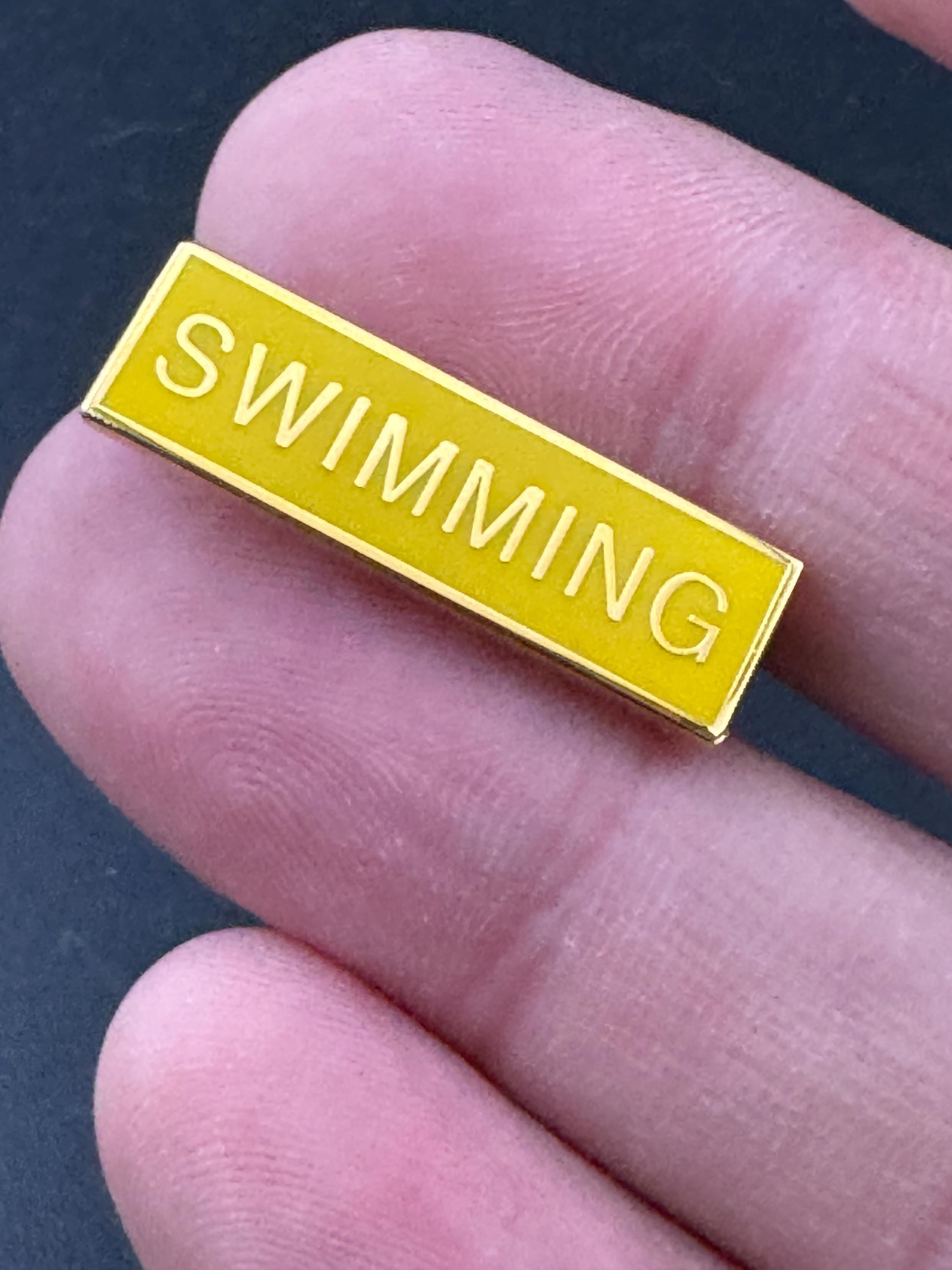 Vintage retro small yellow enamel brass swimming old school badge pin brooch