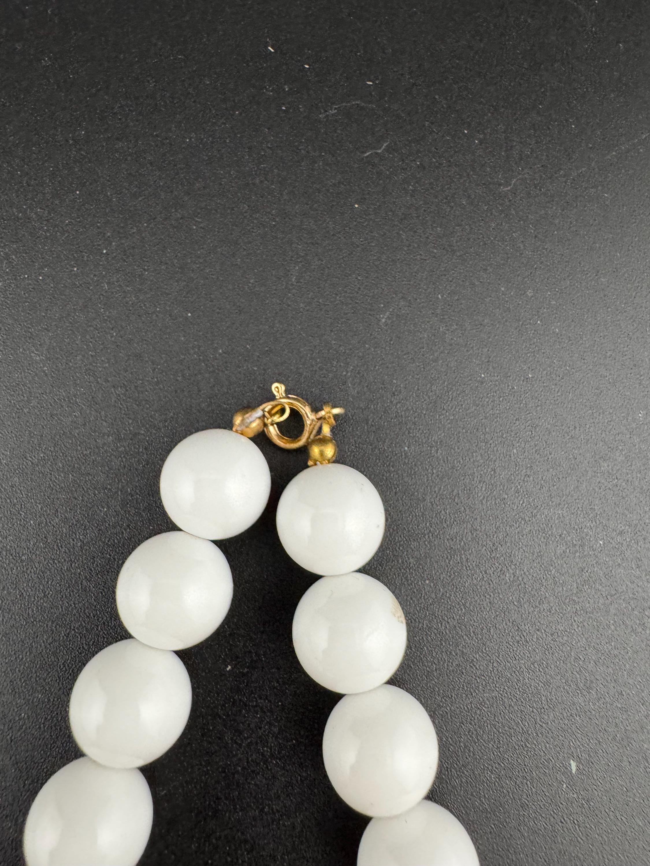 Vintage blue, beige and white enamel beaded plastic necklace, nautical style
