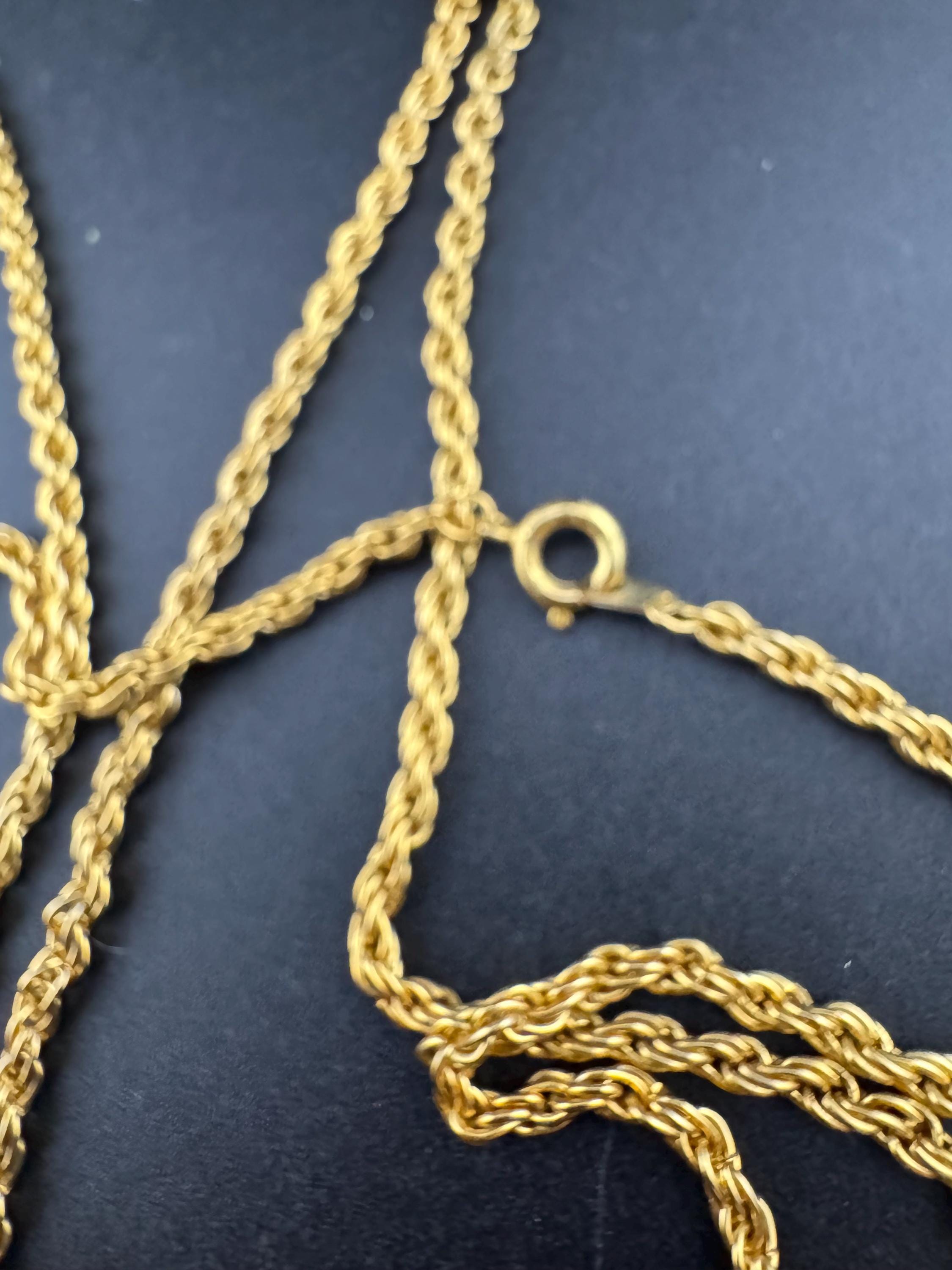 Vintage blue beaded woven caged gold fish pendant on a 75 gold plated rope chain
