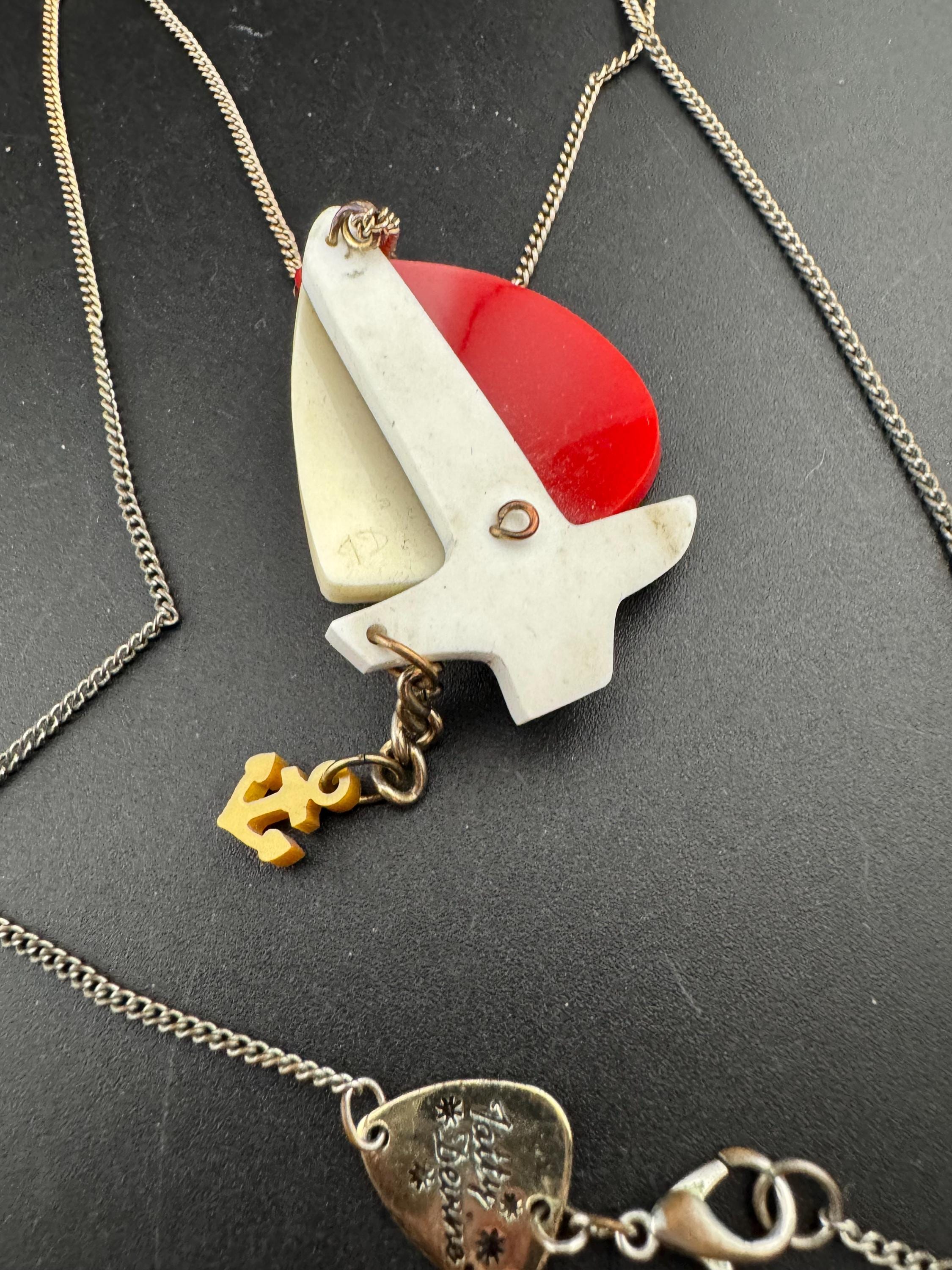 Tatty Devine red and cream acrylic nautical ship yacht pendant necklace designer