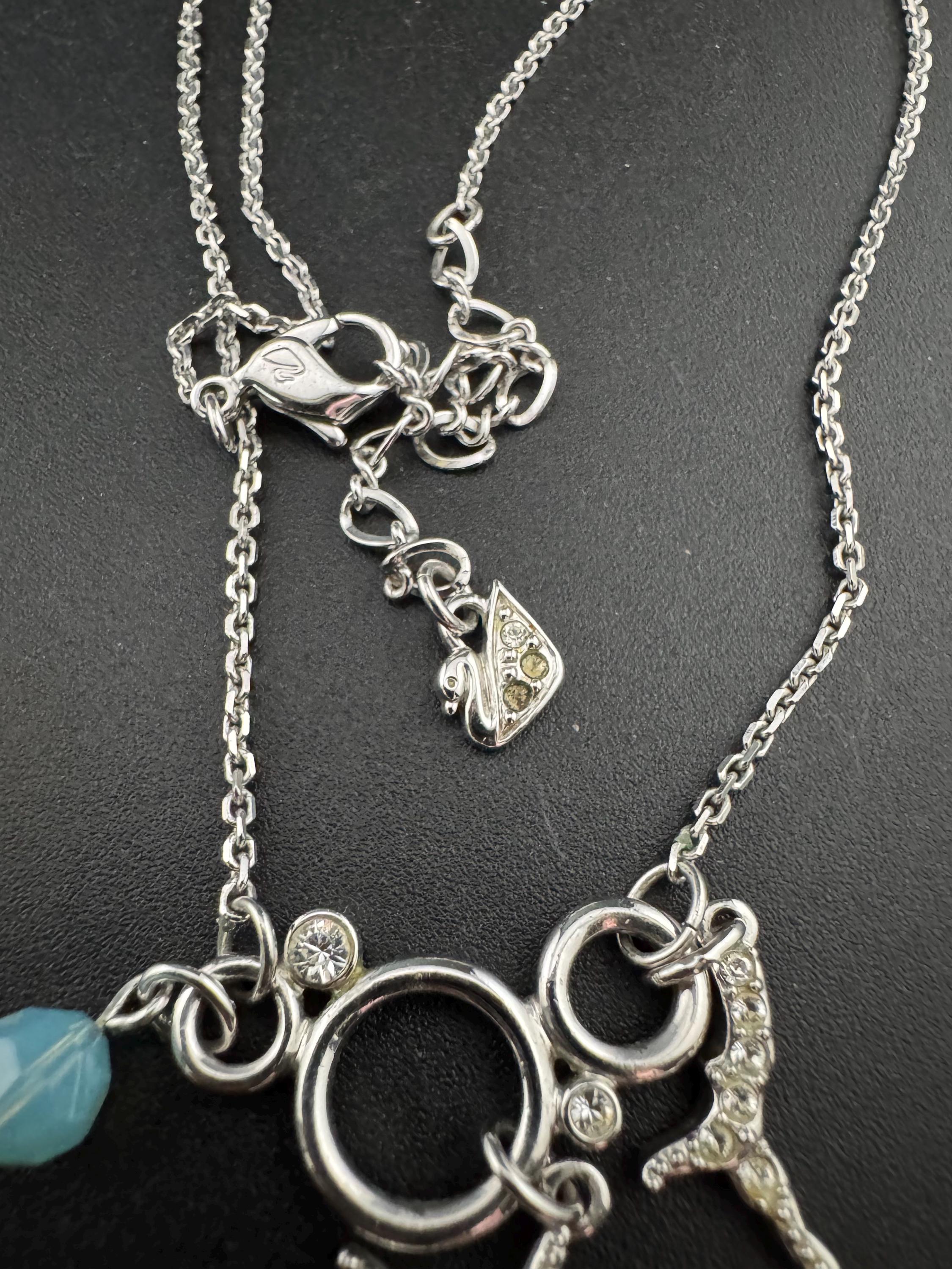Swan Signed Swarovski Crystal diamanté starfish turquoise beaded pendant necklace one paste missing