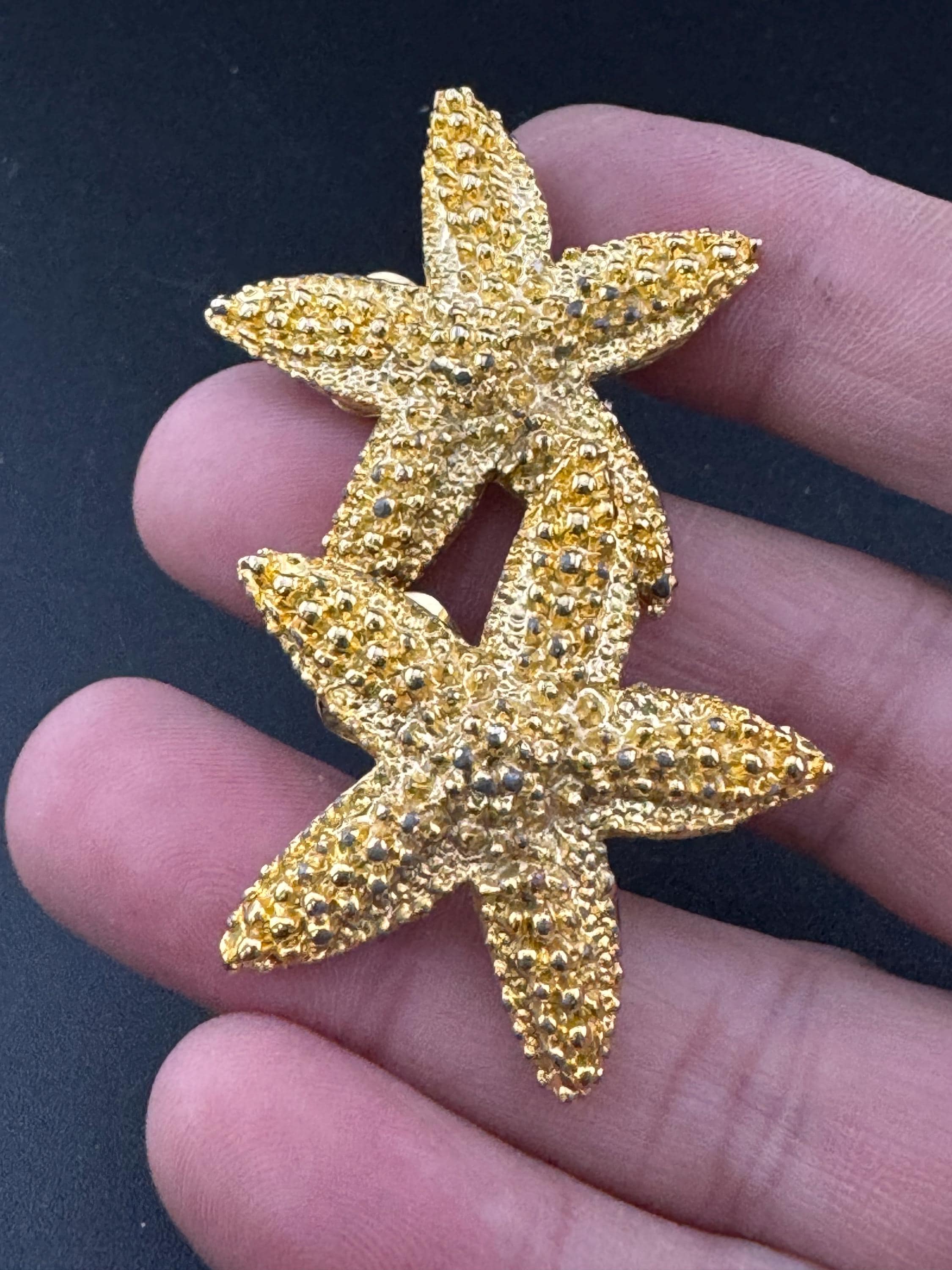 Vintage Oversized Nautical gold tone stud clip on earrings