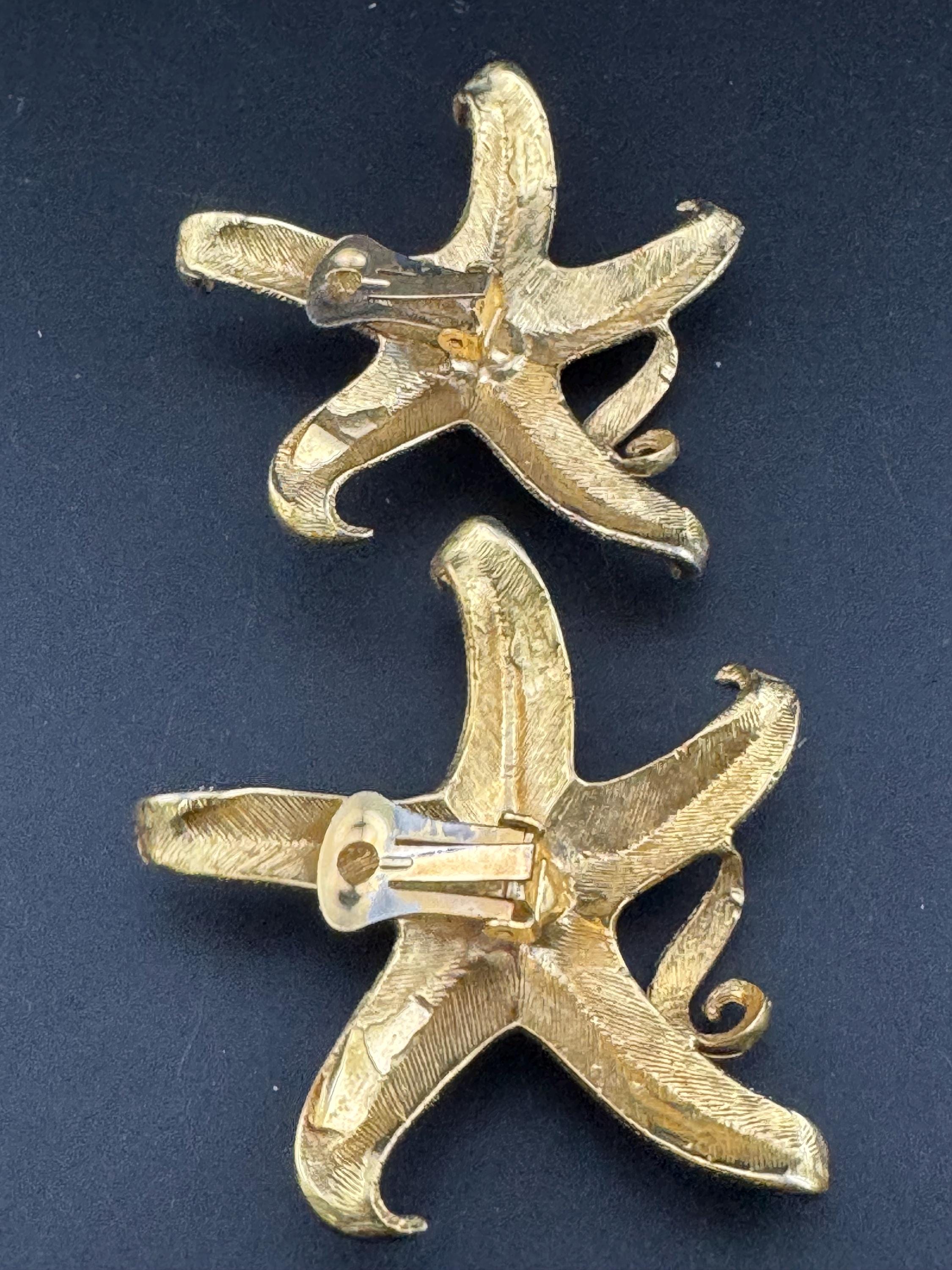 Vintage huge xl Oversized Nautical gold tone stud clip on earrings