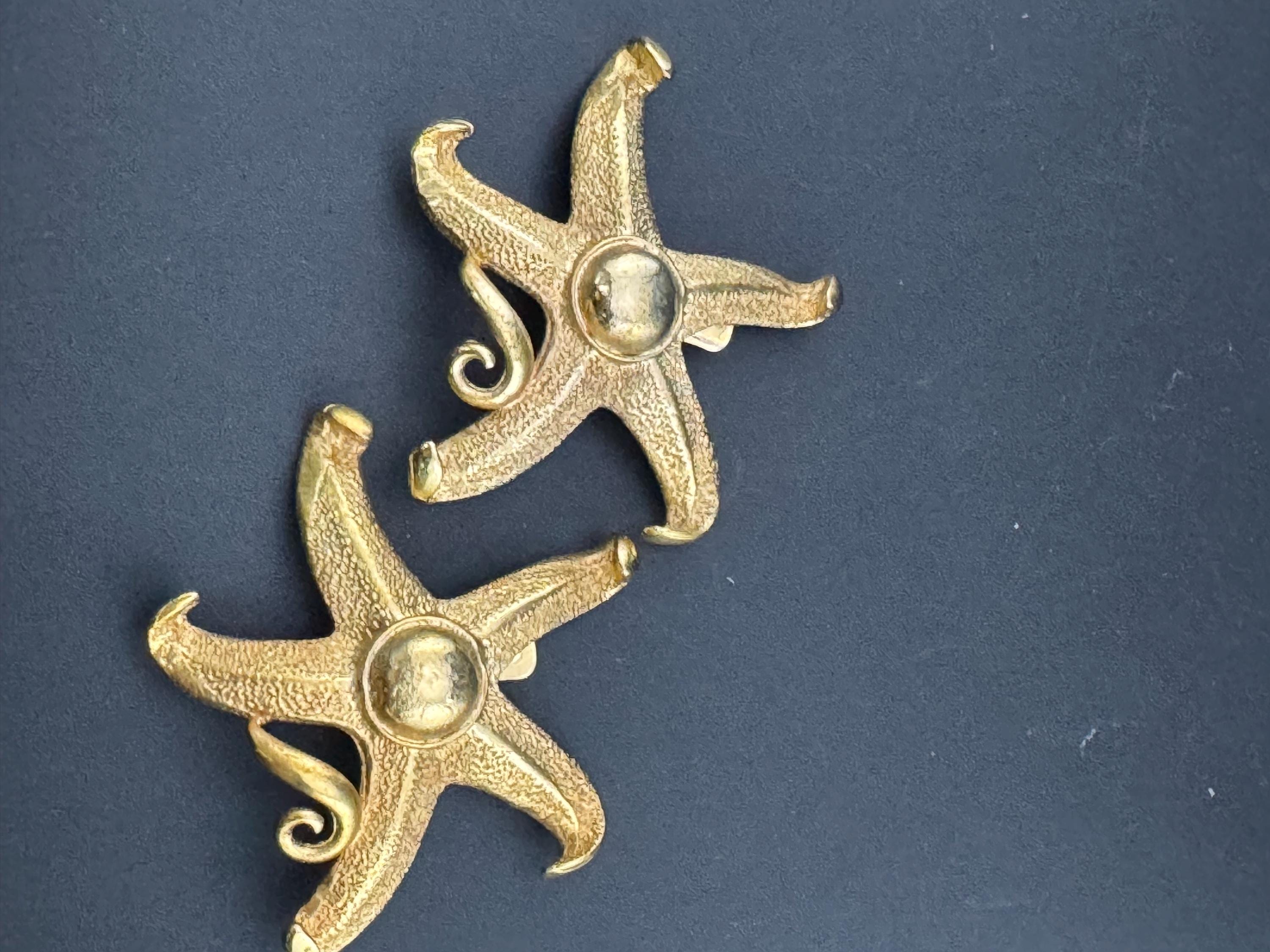 Vintage huge xl Oversized Nautical gold tone stud clip on earrings