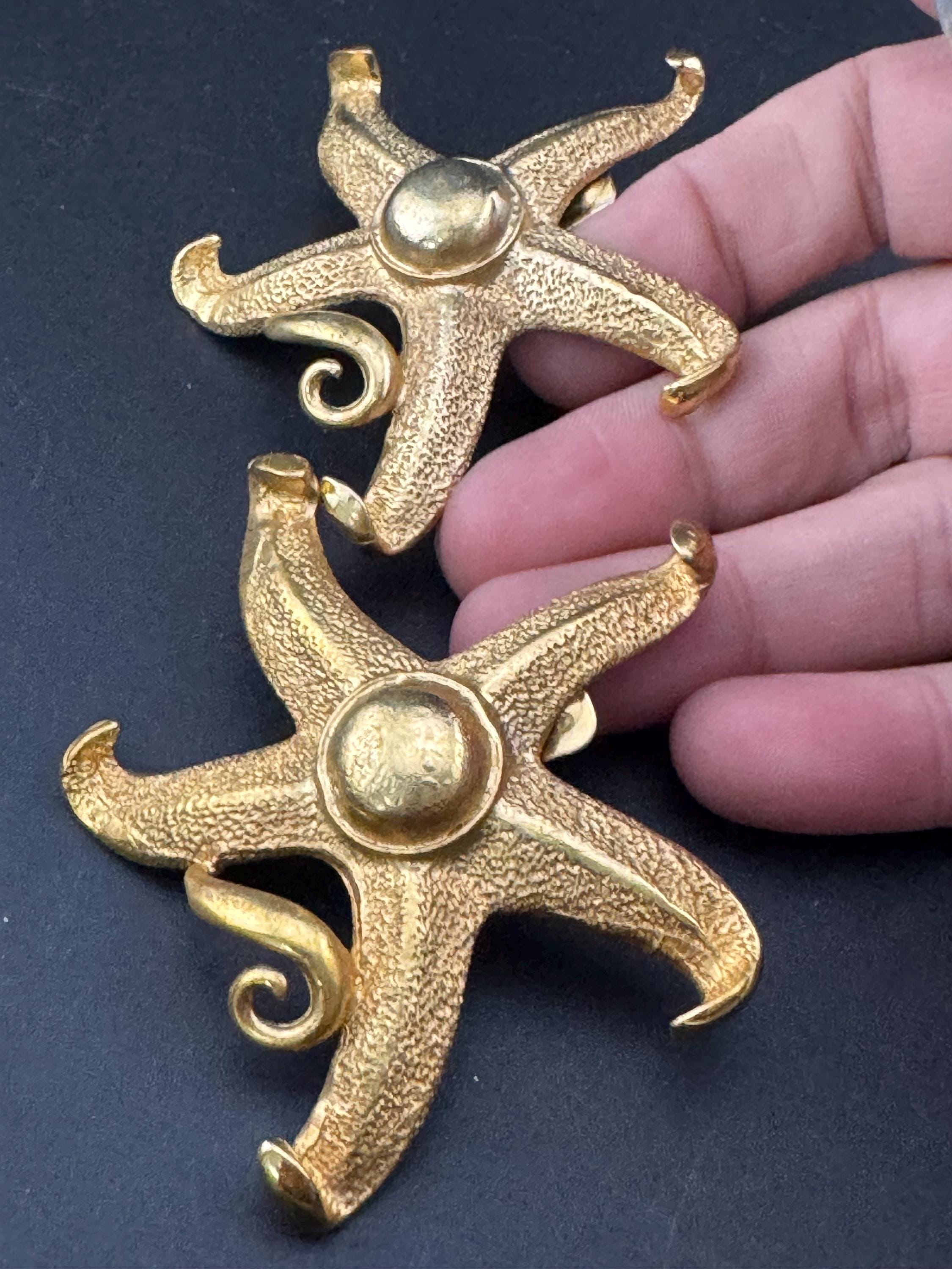 Vintage huge xl Oversized Nautical gold tone stud clip on earrings