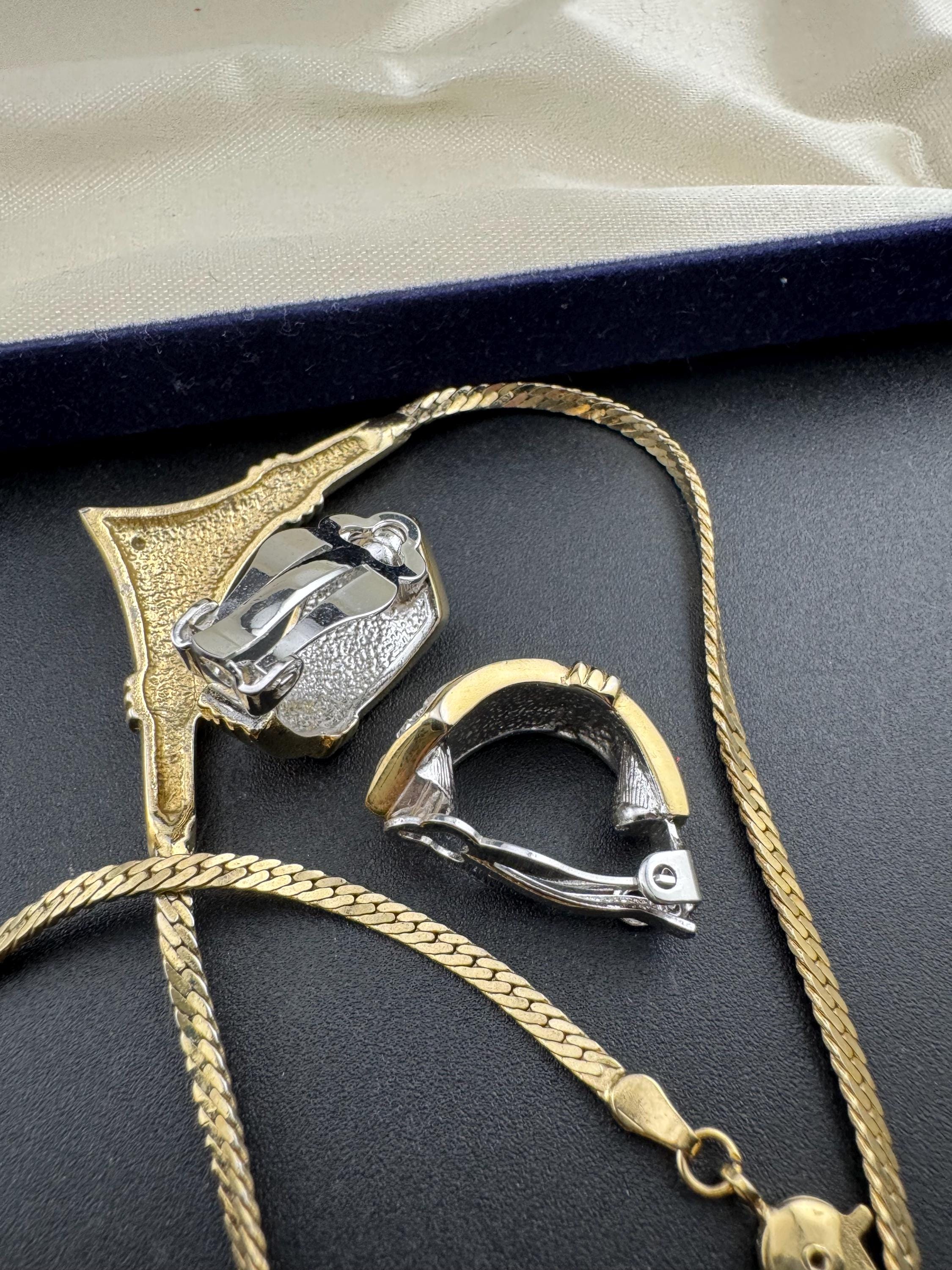 PAVE jewellery Vintage gold tone diamanté necklace & clip on earrings set