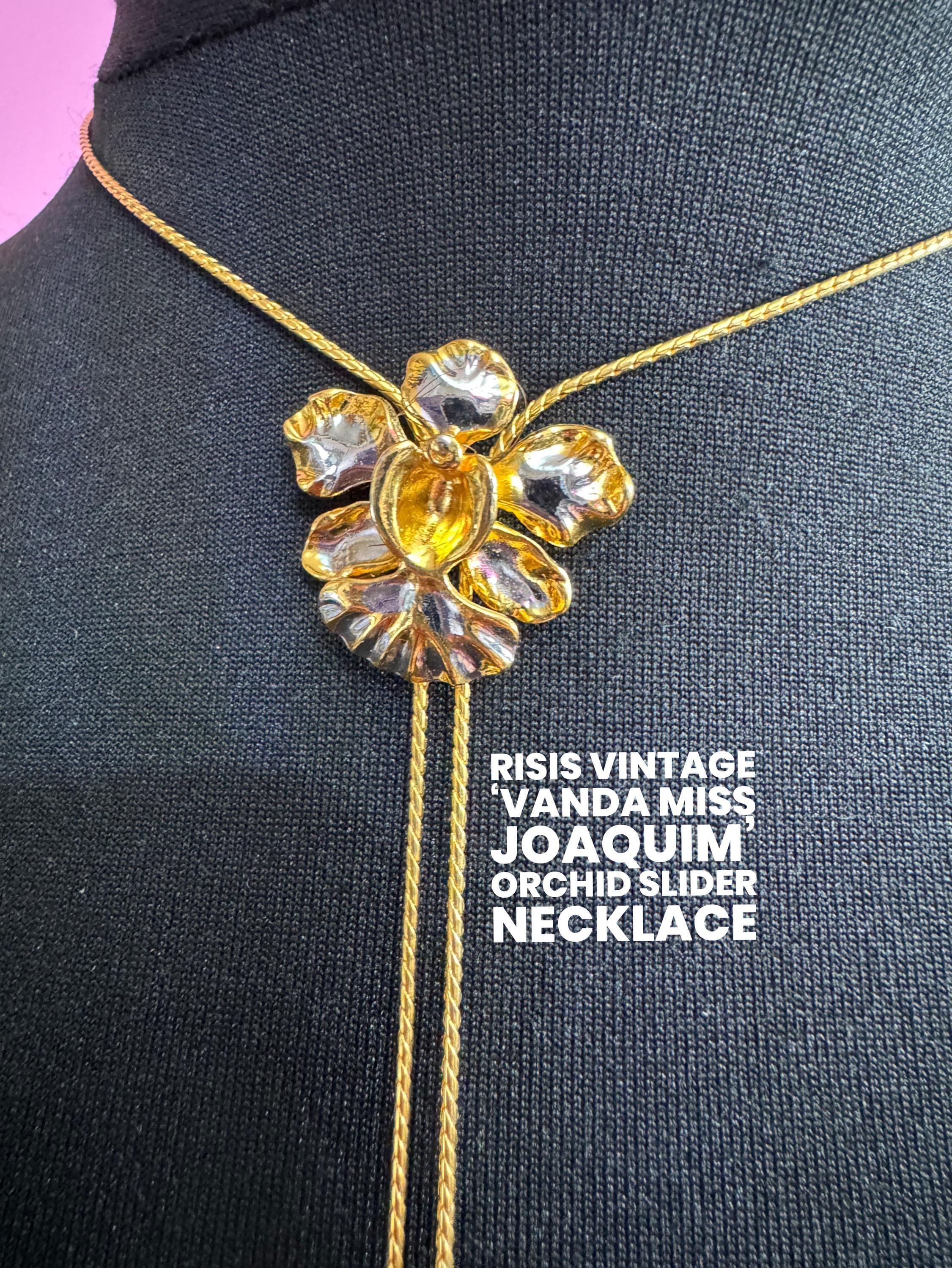RISIS Orchid Necklace 24K Gold Plated and palladium Bolo Slider Vintage