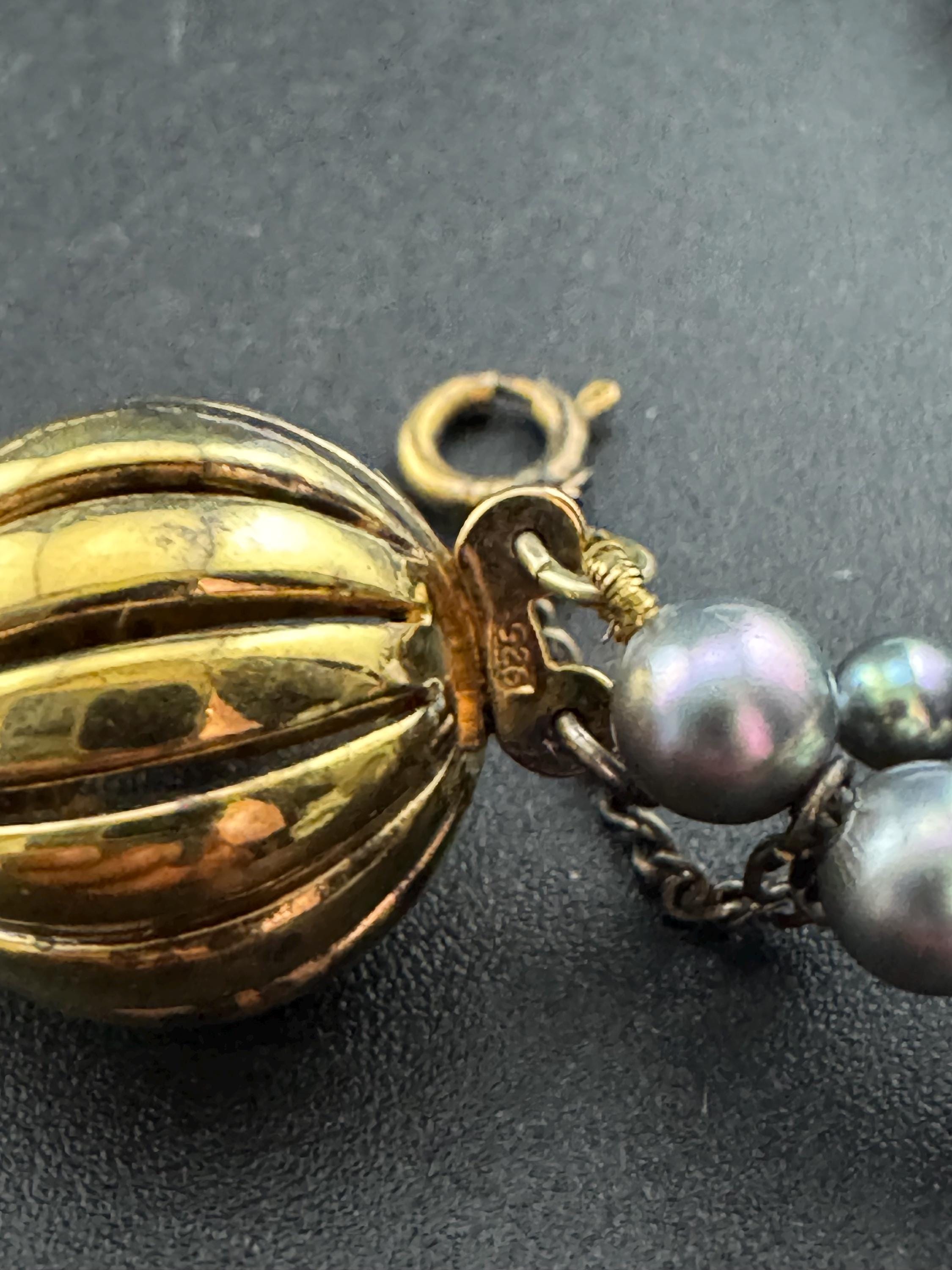 925 silver gilt clasp Modernist cream grey glass pearl double row necklace