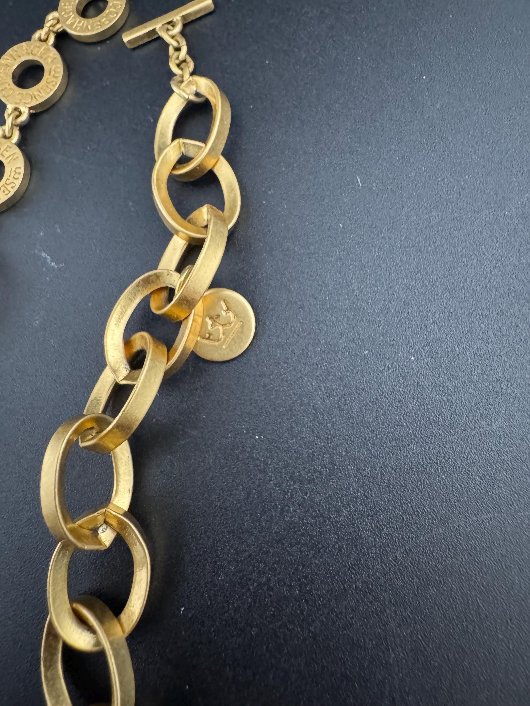 Signed SENSE Copenhagen Matt gold tone Etruscan style cable link choker chain necklace adj