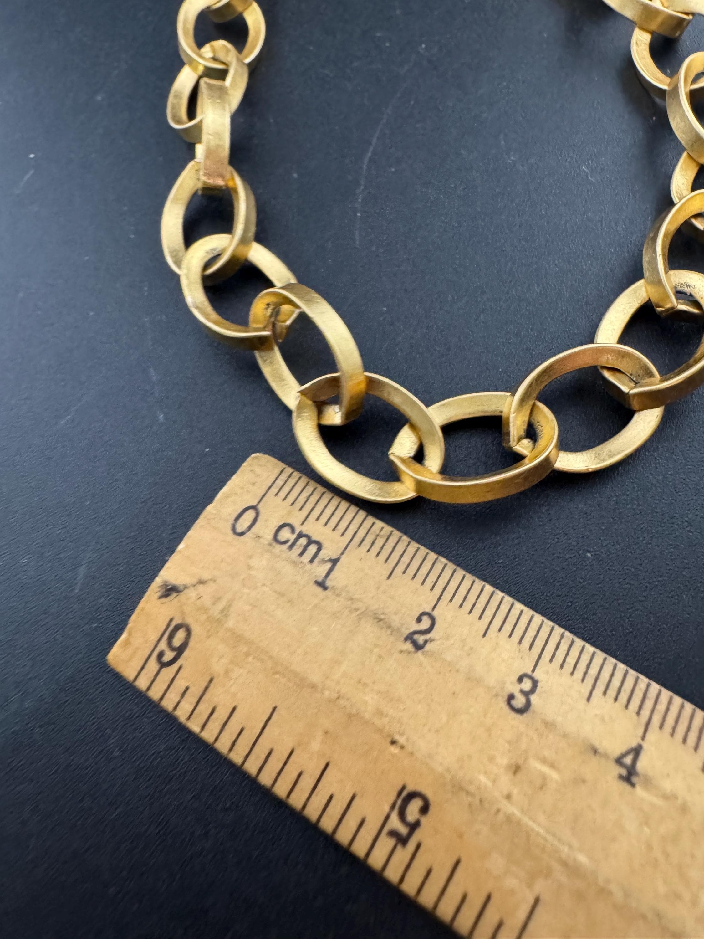 Signed SENSE Copenhagen Matt gold tone Etruscan style cable link choker chain necklace adj