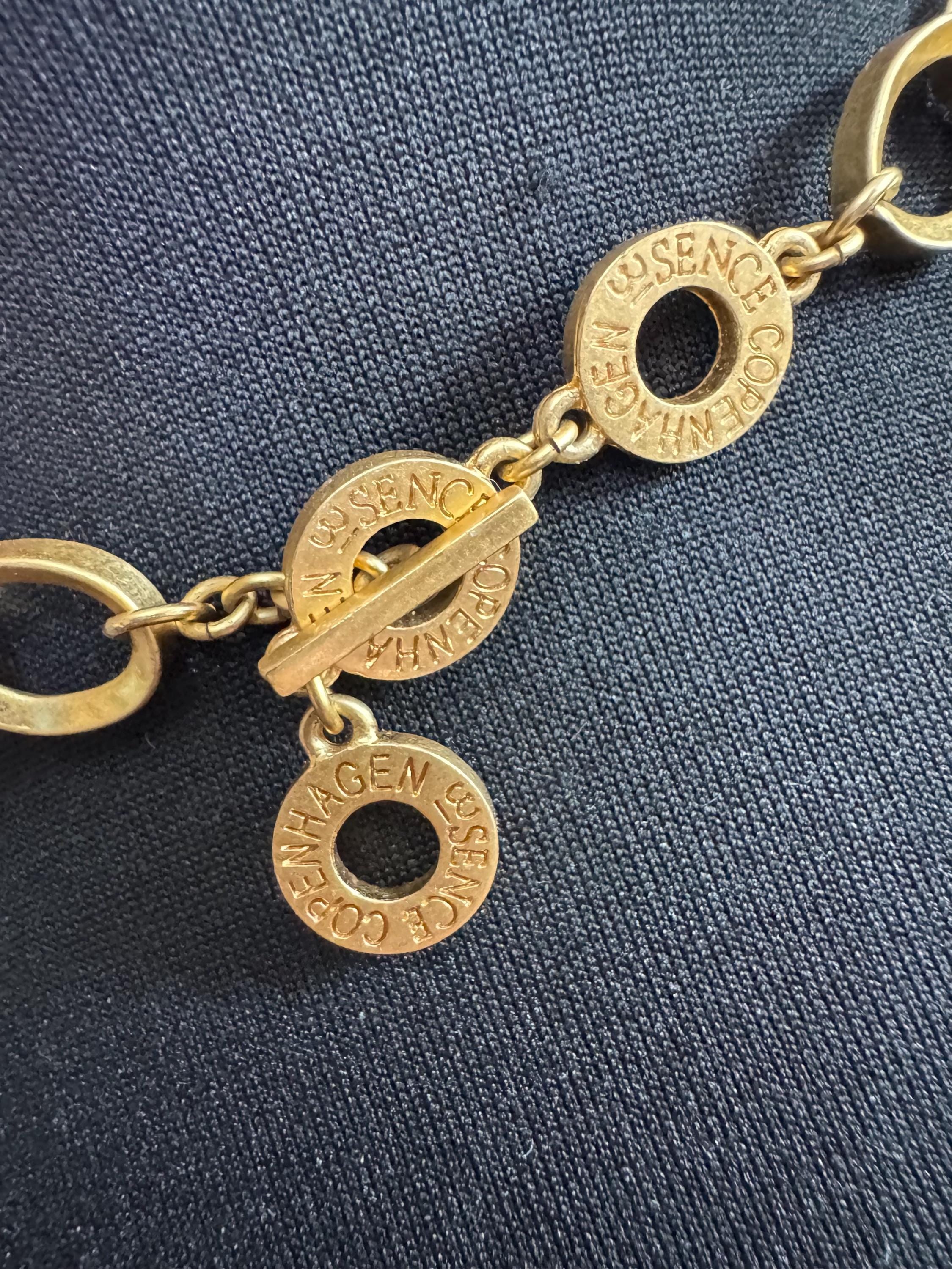 Signed SENSE Copenhagen Matt gold tone Etruscan style cable link choker chain necklace adj
