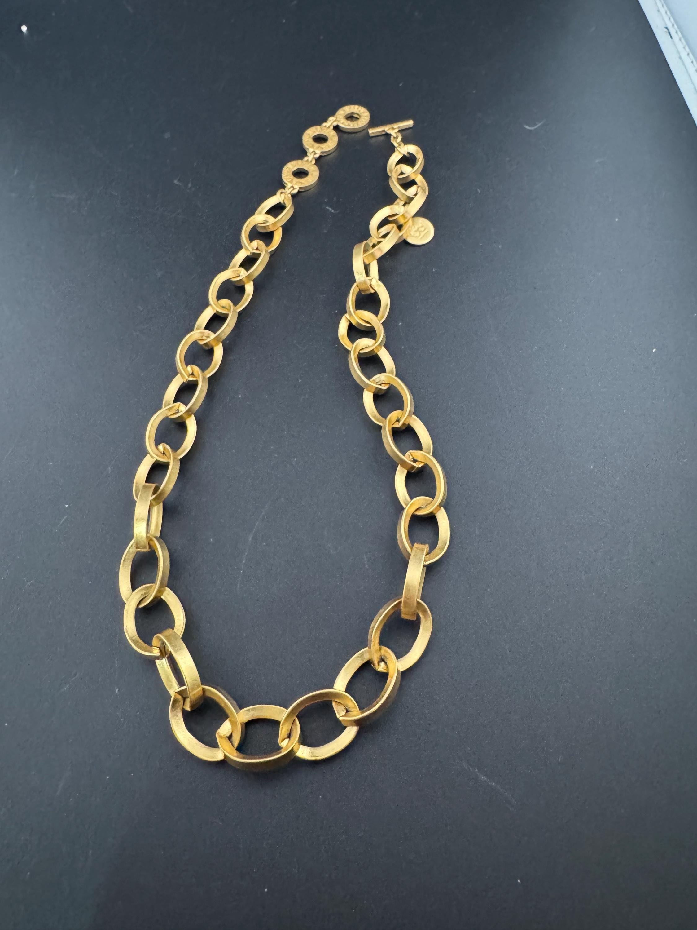 Signed SENSE Copenhagen Matt gold tone Etruscan style cable link choker chain necklace adj