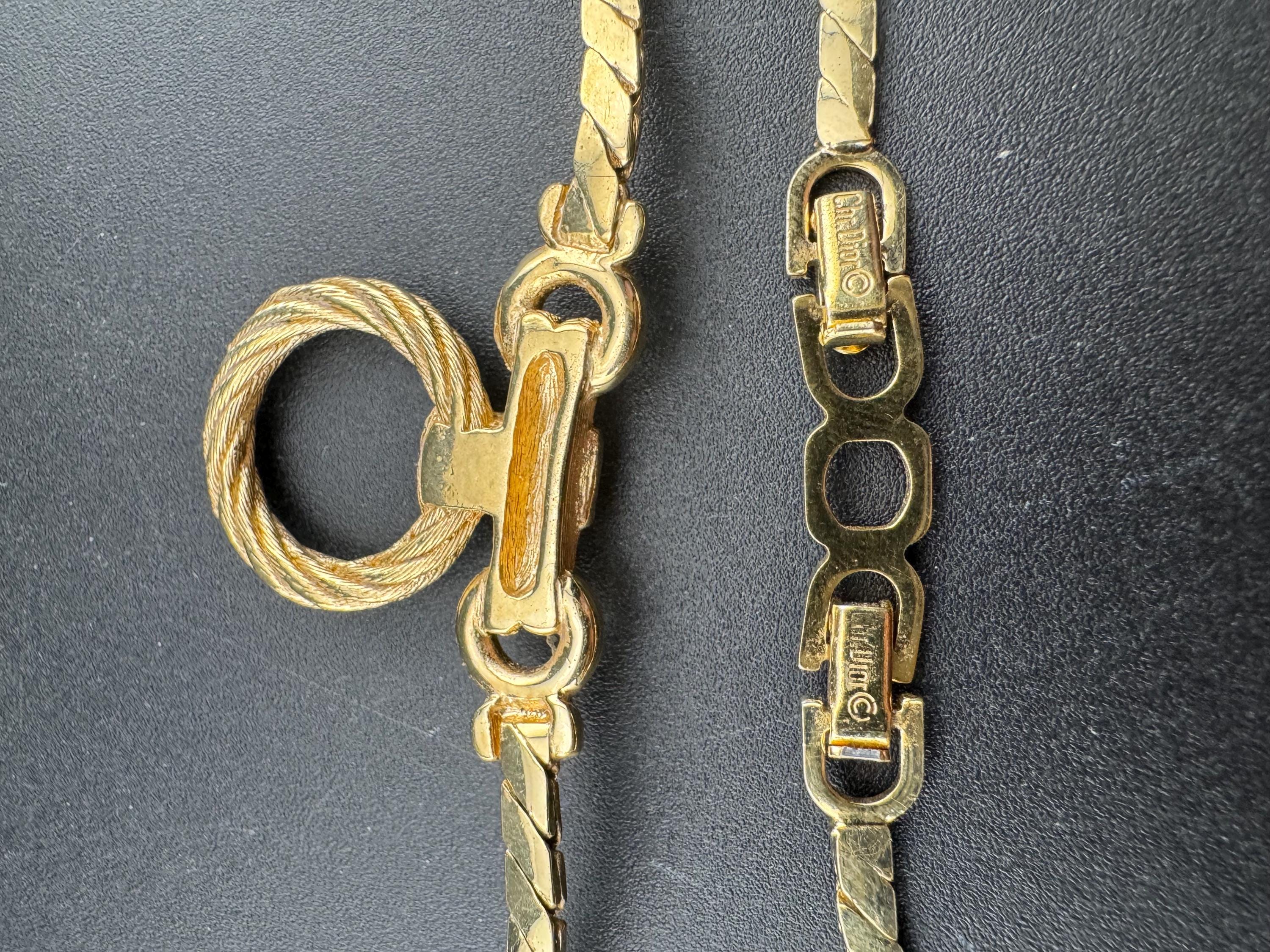 Vintage Christian Dior designer rope trust diamanté pendant chain necklace 41cm fully signed