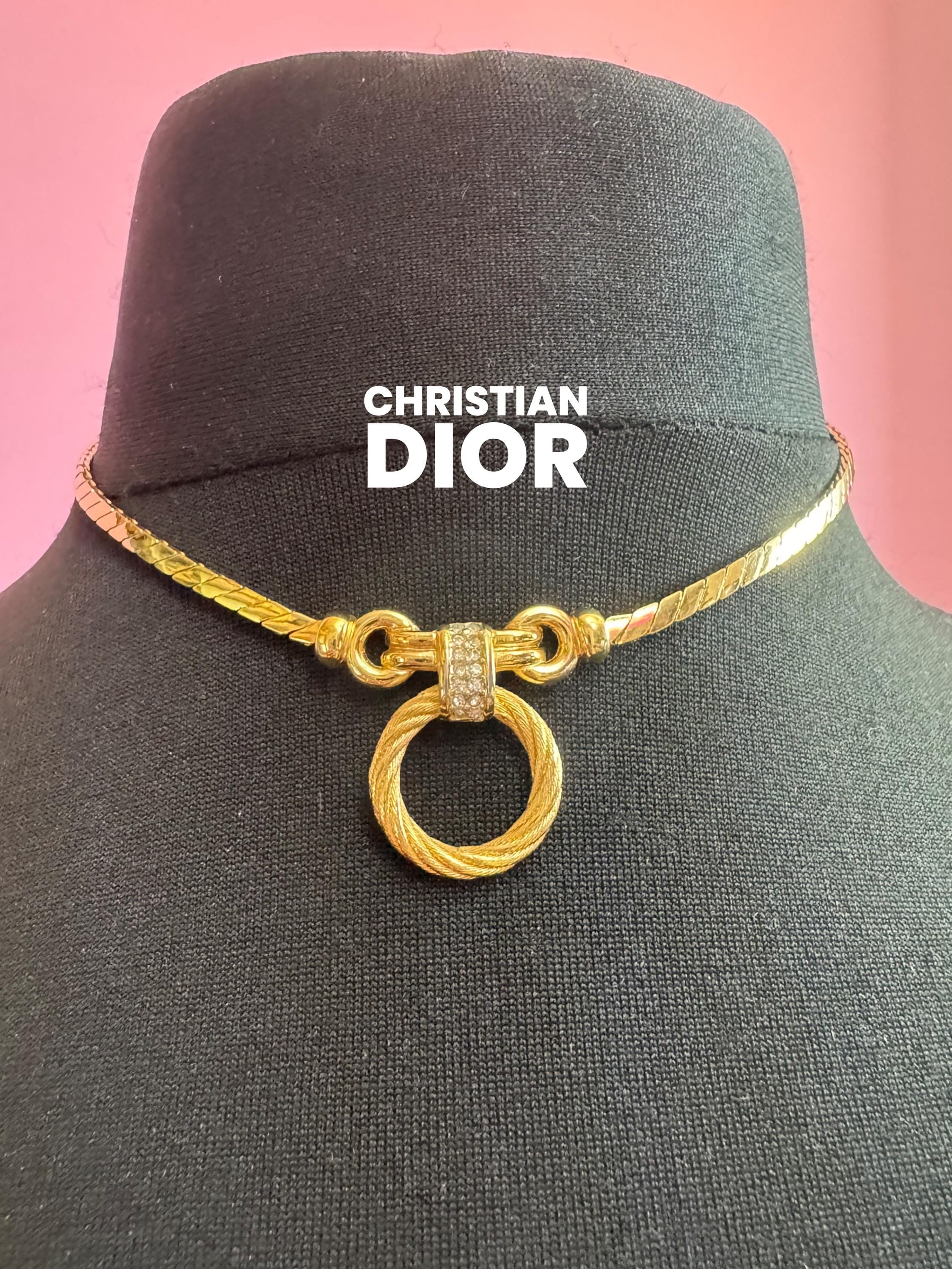 Vintage Christian Dior designer rope trust diamanté pendant chain necklace 41cm fully signed