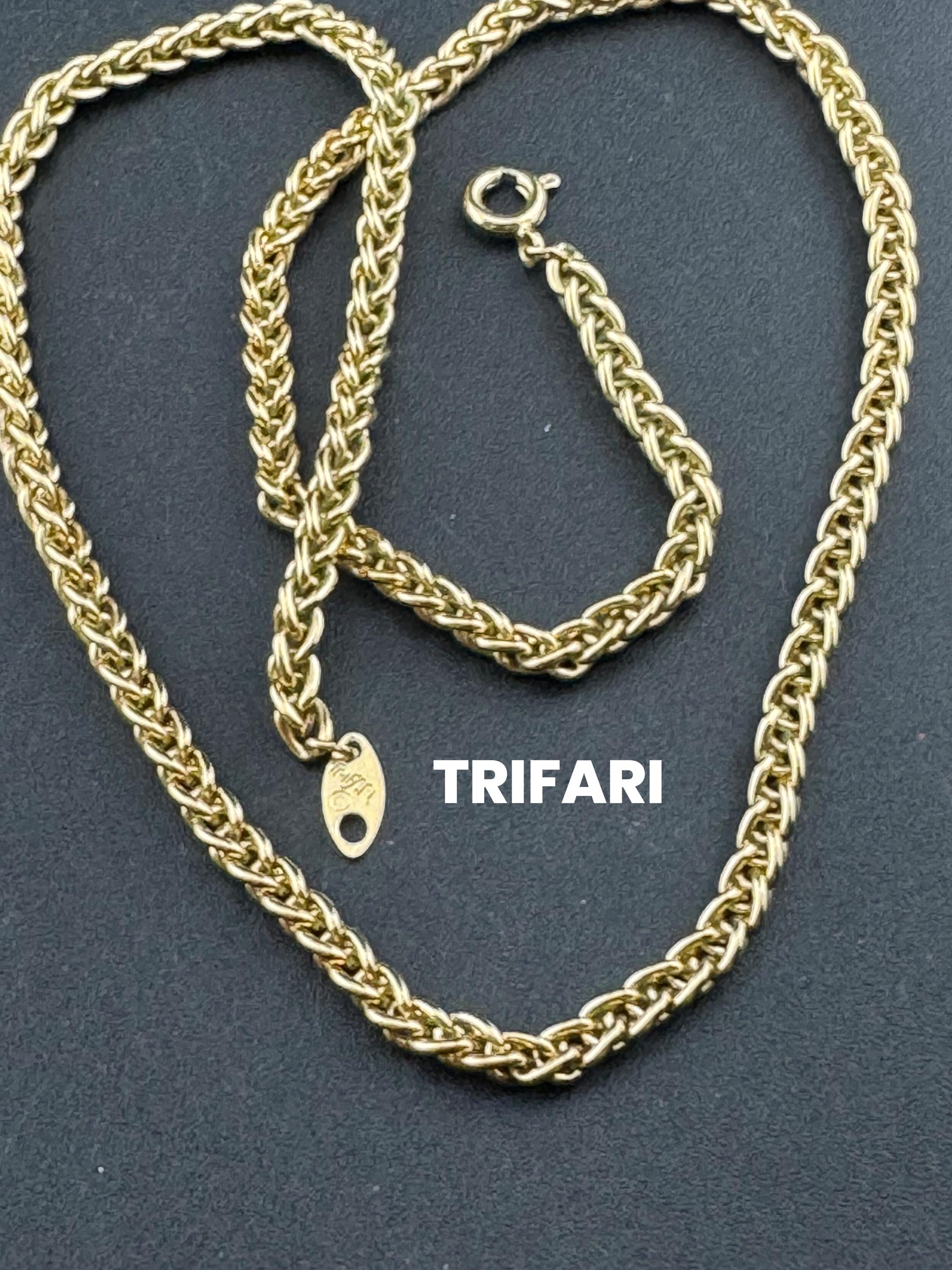 Signed TRIFARI designer Vintage Gold Tone short wheat chain necklace 40cm