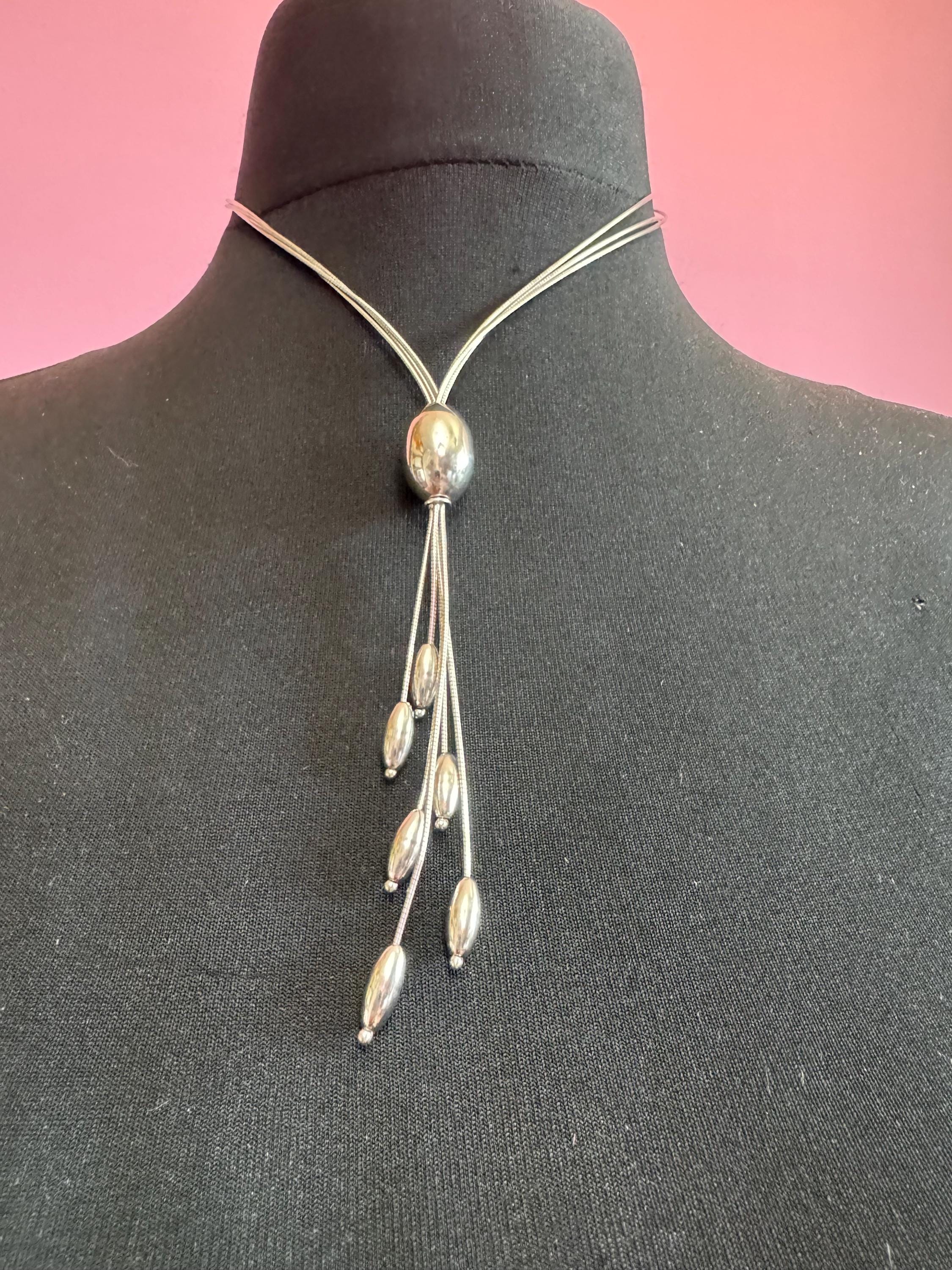 Vintage 925 AGATHA PARIS signed Sterling silver modernist tassel pendant necklace