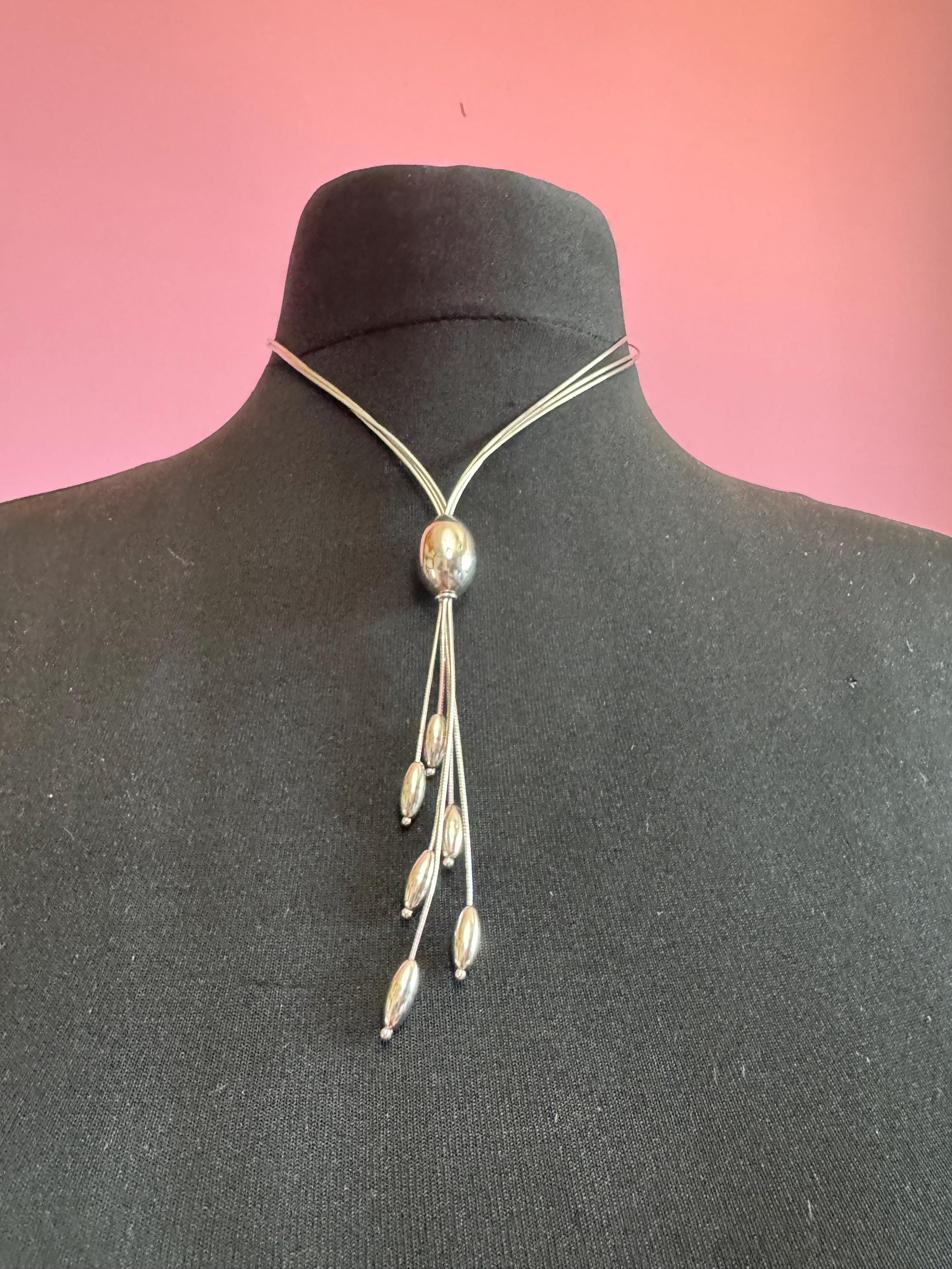 Vintage 925 AGATHA PARIS signed Sterling silver modernist tassel pendant necklace