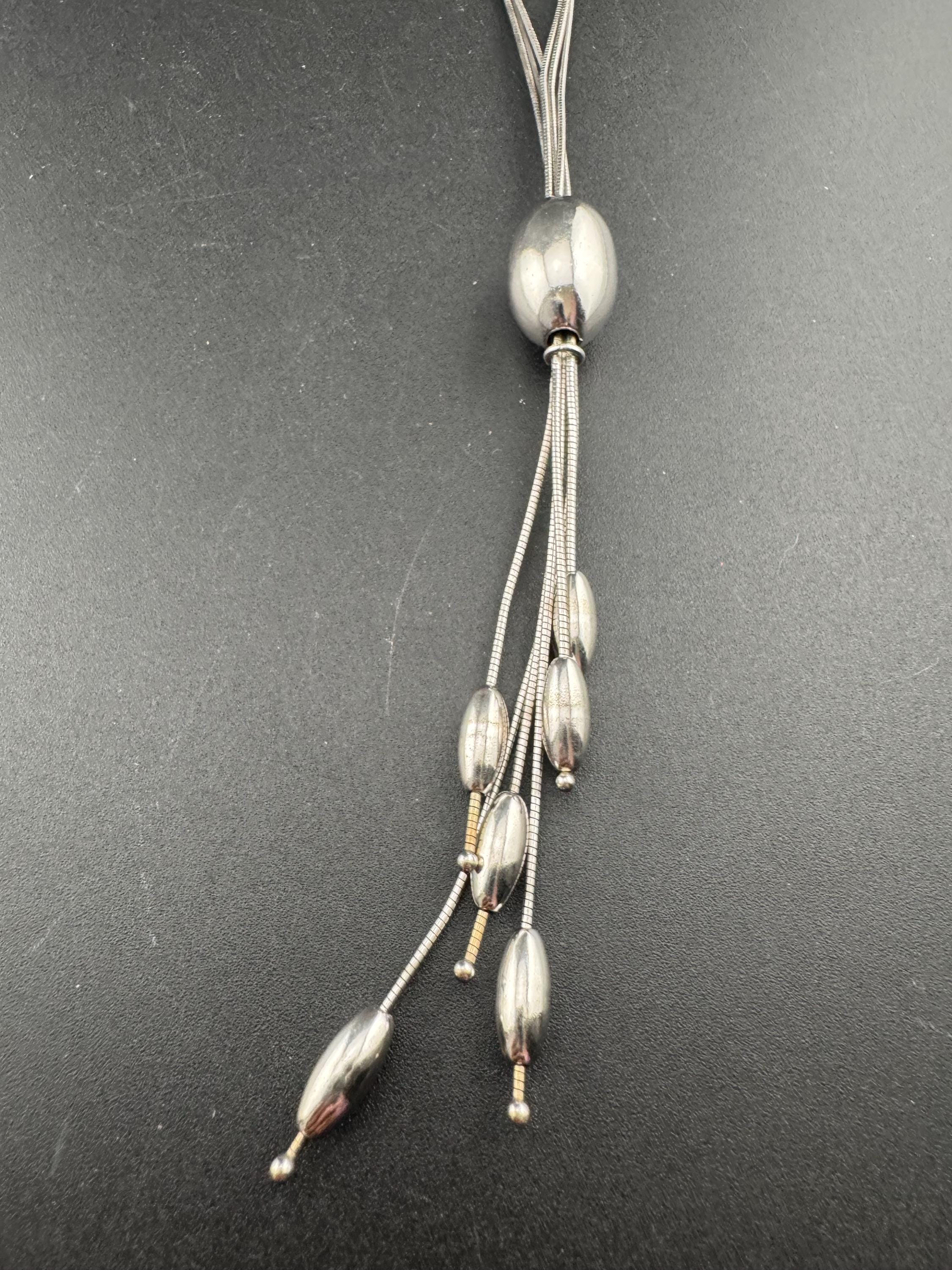 Vintage 925 AGATHA PARIS signed Sterling silver modernist tassel pendant necklace