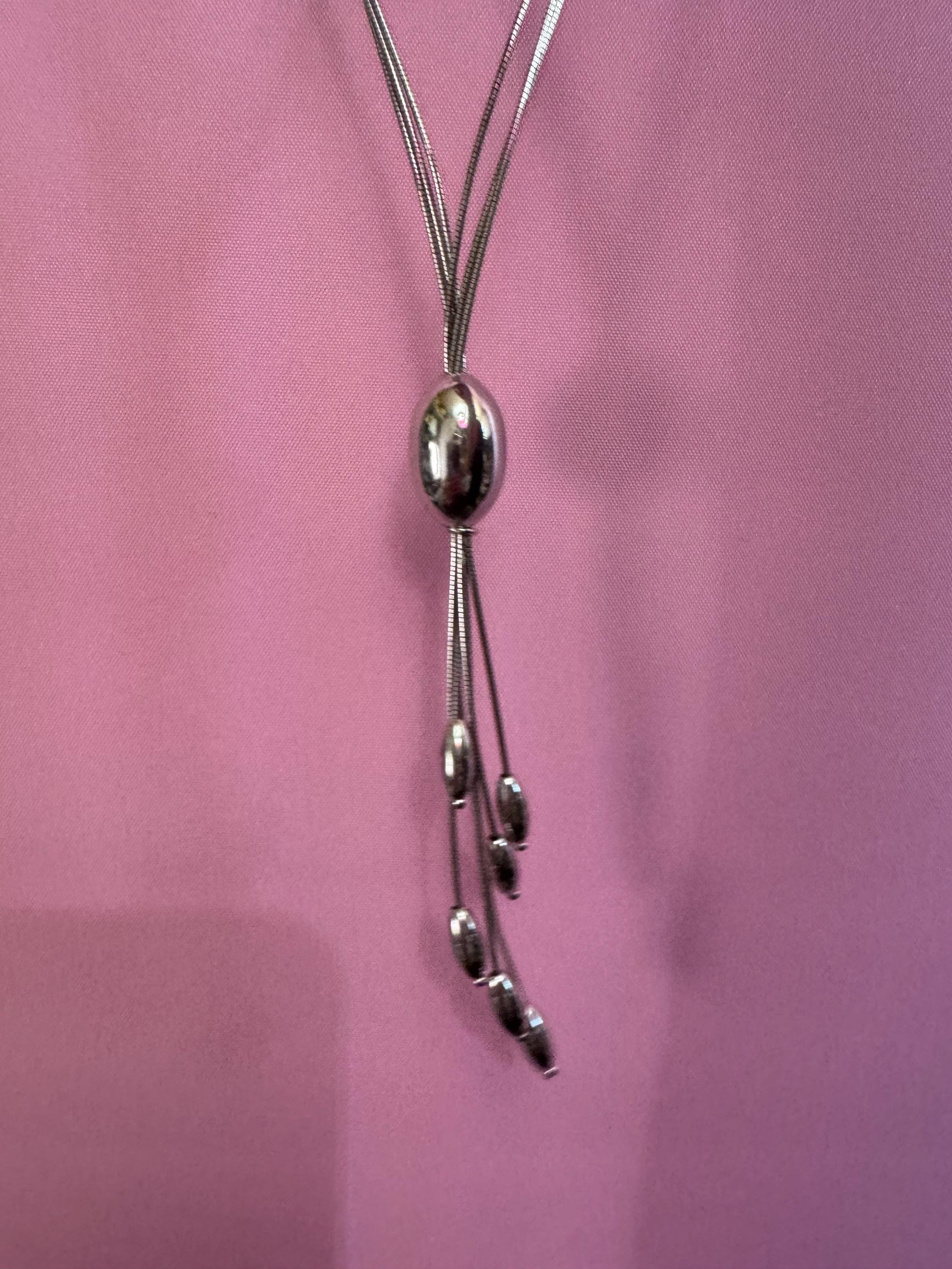Vintage 925 AGATHA PARIS signed Sterling silver modernist tassel pendant necklace