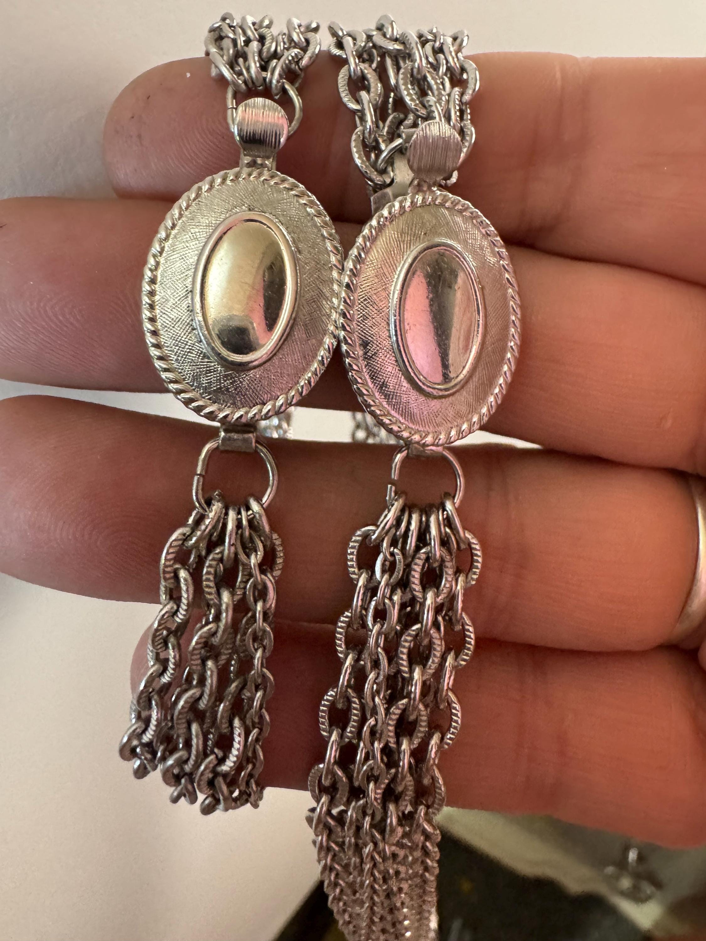 Signed Avon Vintage silver tone multi strand necklace and matching bracelet jewellery set