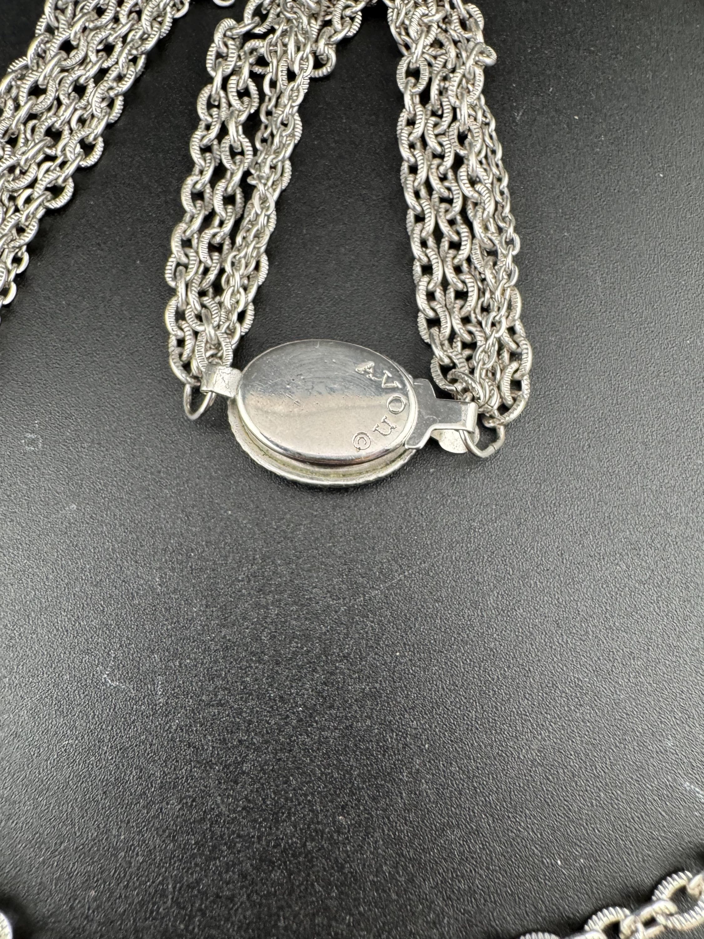 Signed Avon Vintage silver tone multi strand necklace and matching bracelet jewellery set