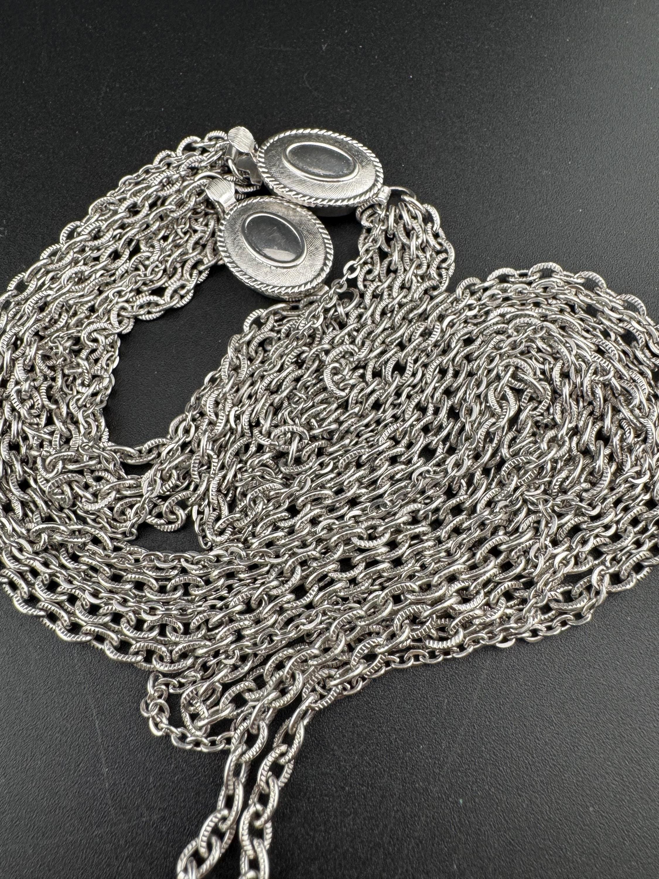 Signed Avon Vintage silver tone multi strand necklace and matching bracelet jewellery set