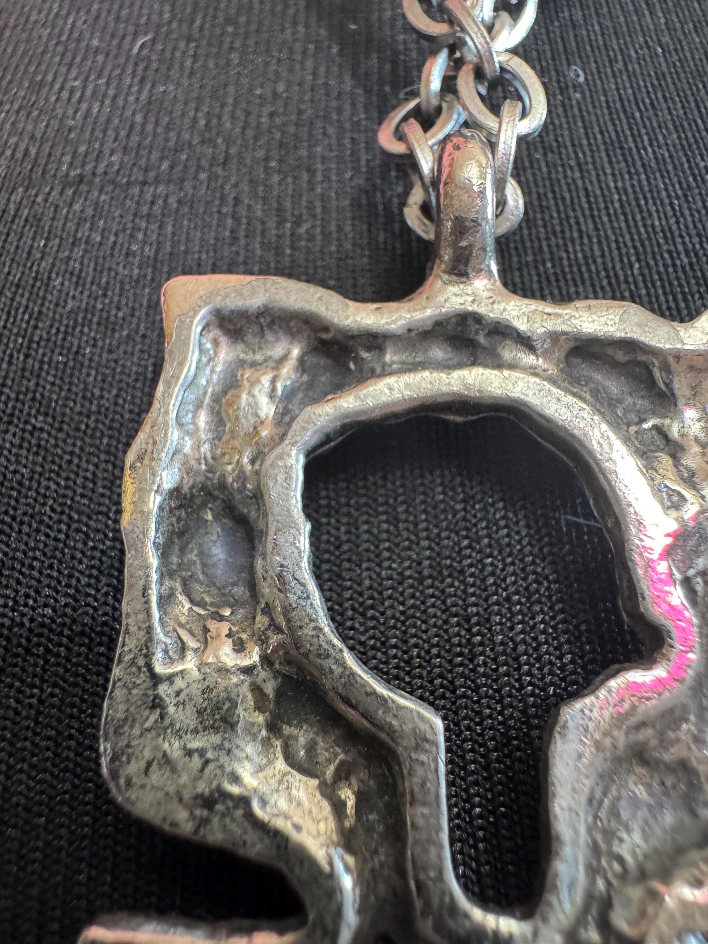 Vintage 1970s signed Robert Larin abstract brutalist pendant on 64cm chain, Canadian designer