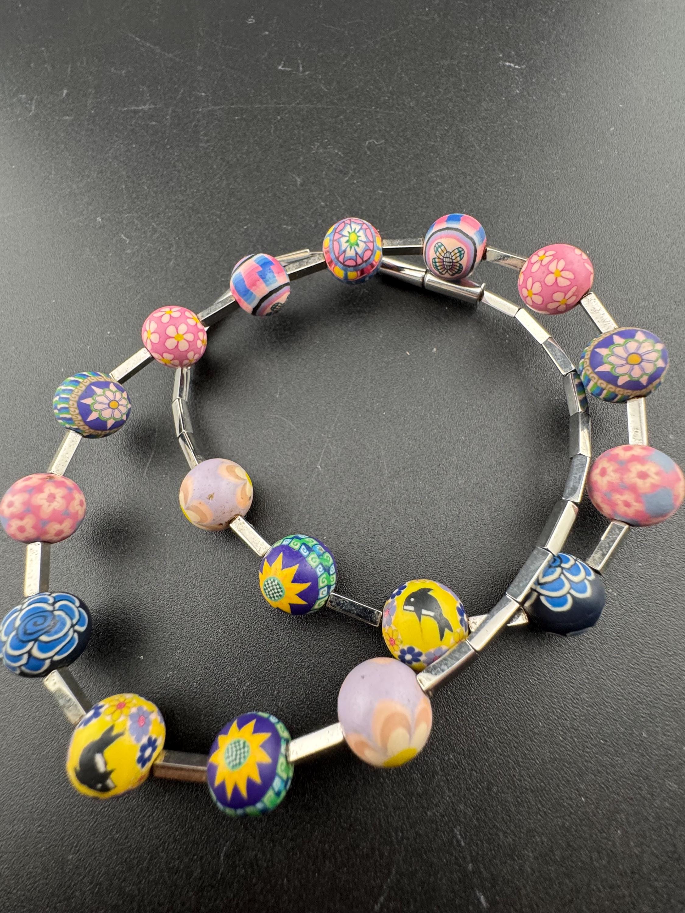 Vintage signed SWATCH iconic 1980s coloured round beaded collar necklace  45cm, yellow, pink, blue beads