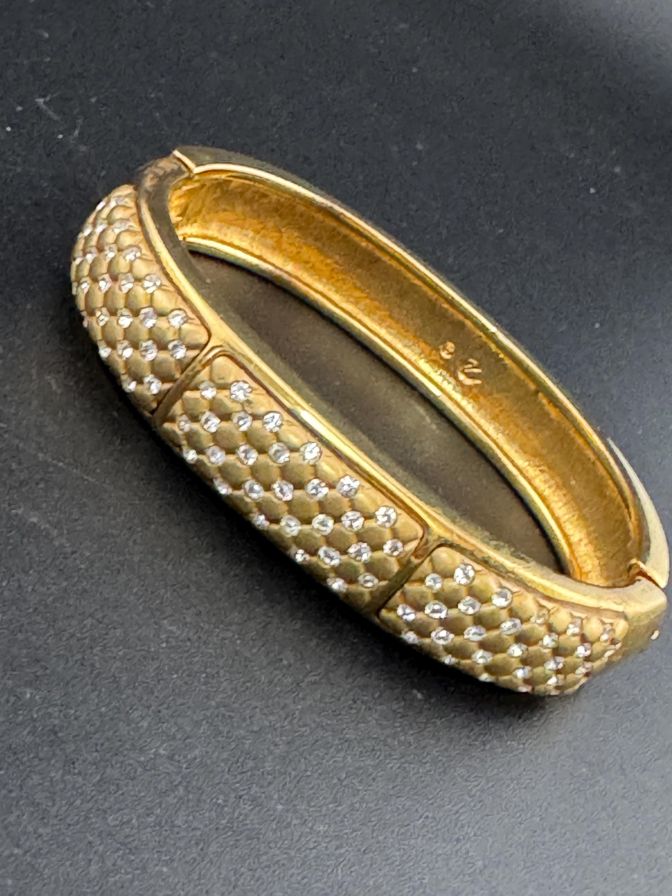 Retro signed swan cushion set Swarovski crystal wide gold plated high end designer clamper bangle