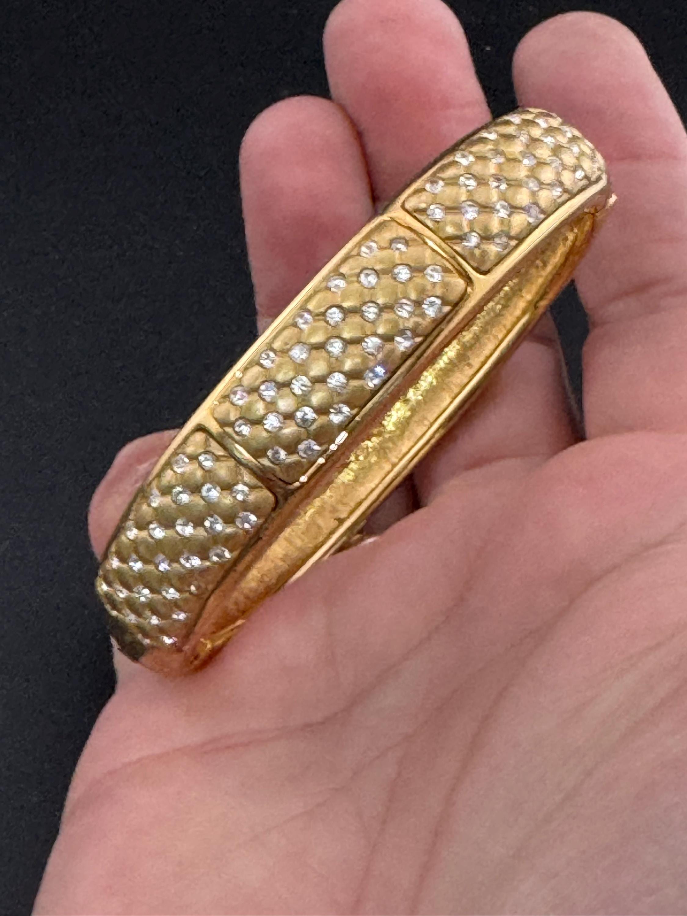 Retro signed swan cushion set Swarovski crystal wide gold plated high end designer clamper bangle