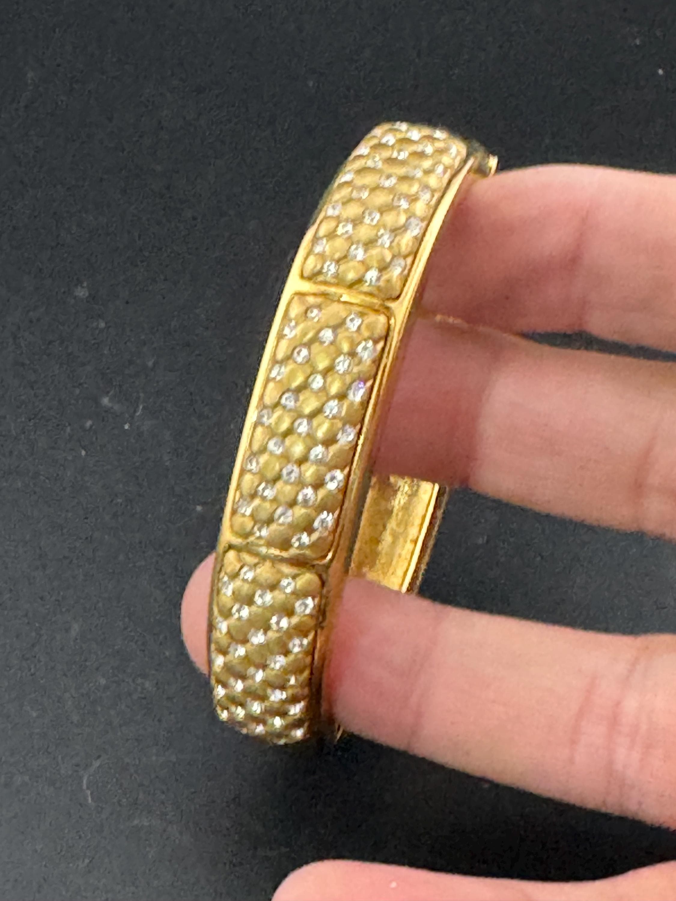 Retro signed swan cushion set Swarovski crystal wide gold plated high end designer clamper bangle