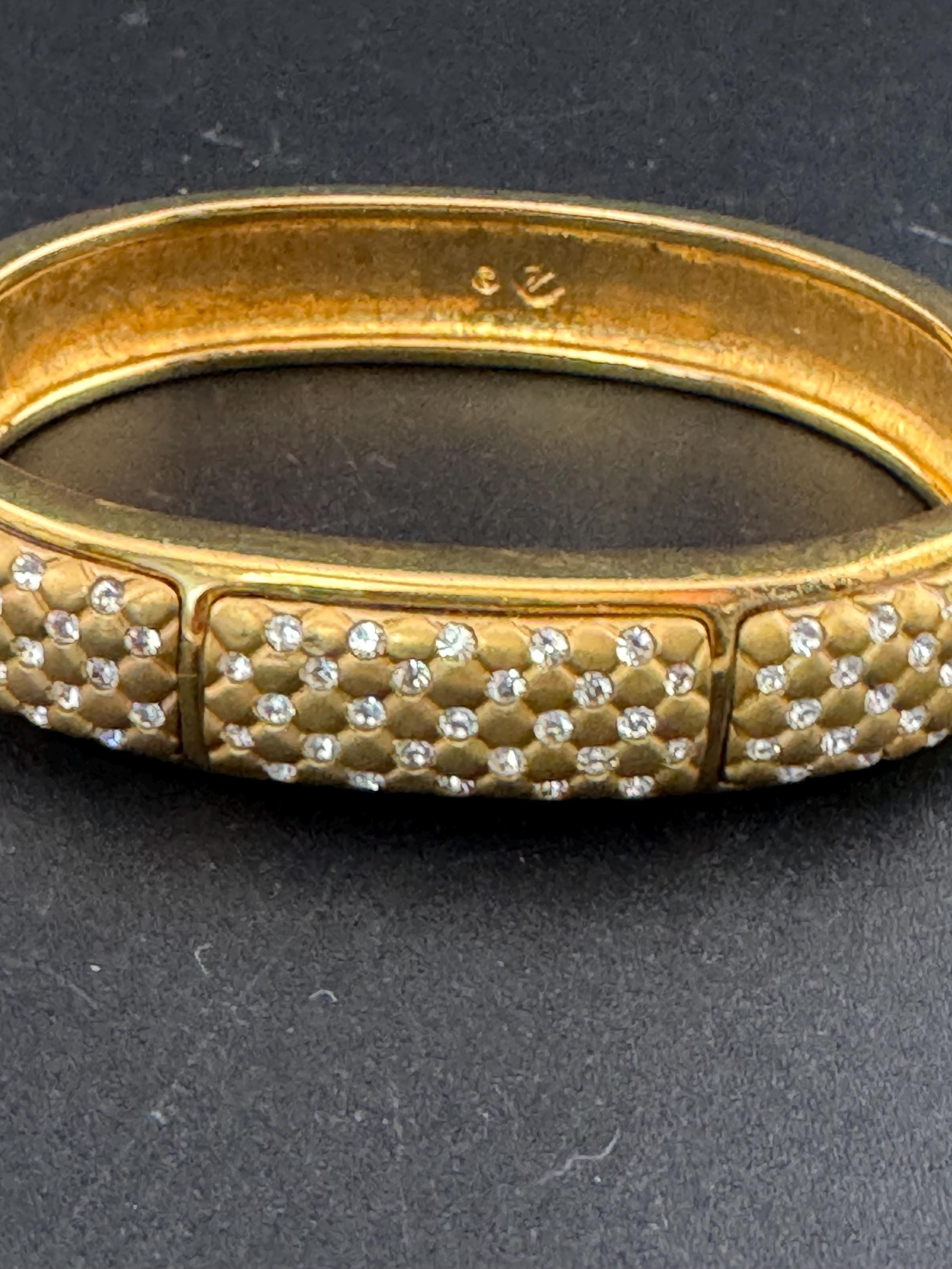 Retro signed swan cushion set Swarovski crystal wide gold plated high end designer clamper bangle