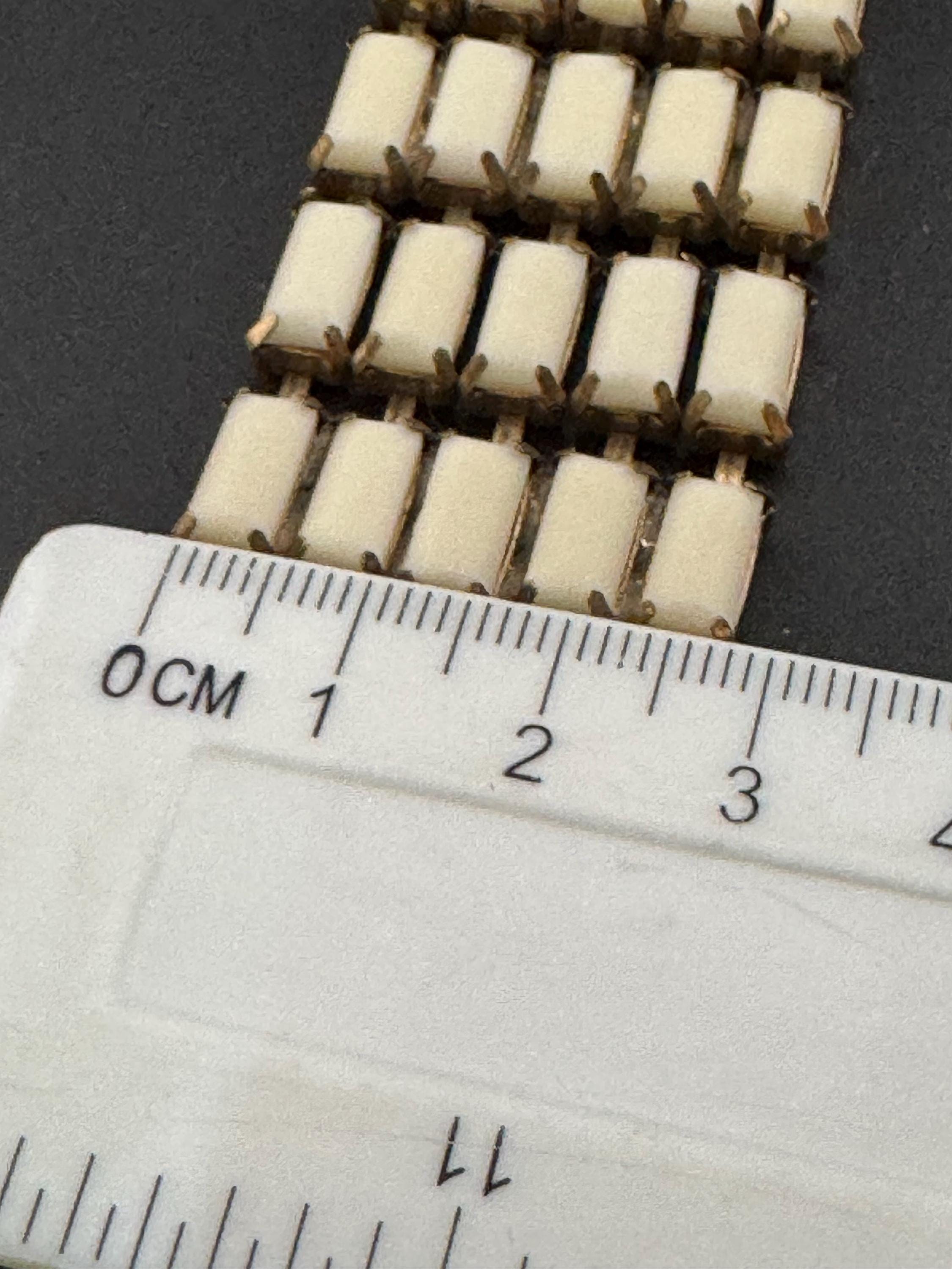 Vintage ANN TAYLOR neutral cream cabochon set wide gold tone panel link bracelet