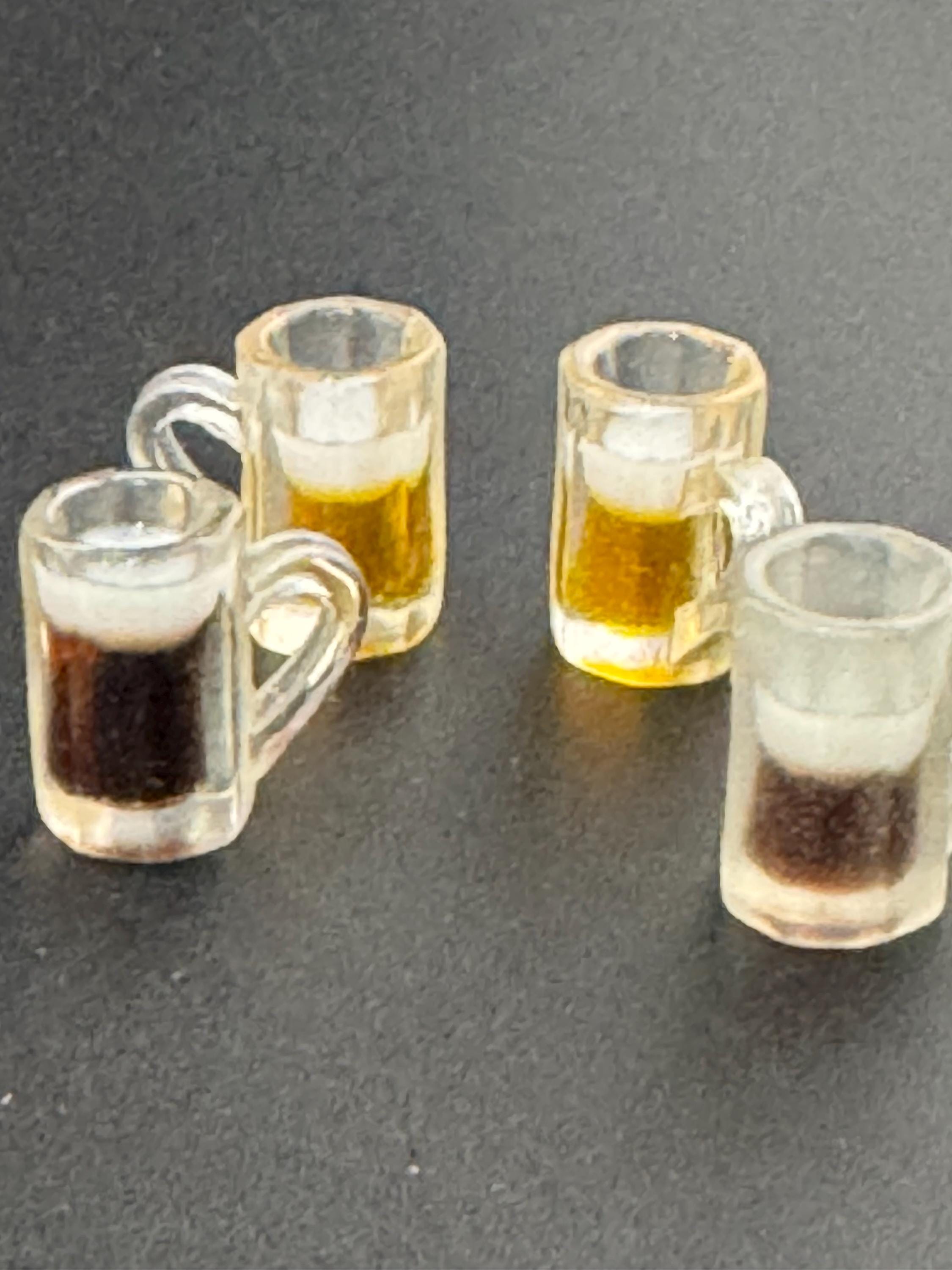2 pieces miniature pints of beer cake topper glasses of ale decorations, dollhouse, naught elf props choose lager or bitter