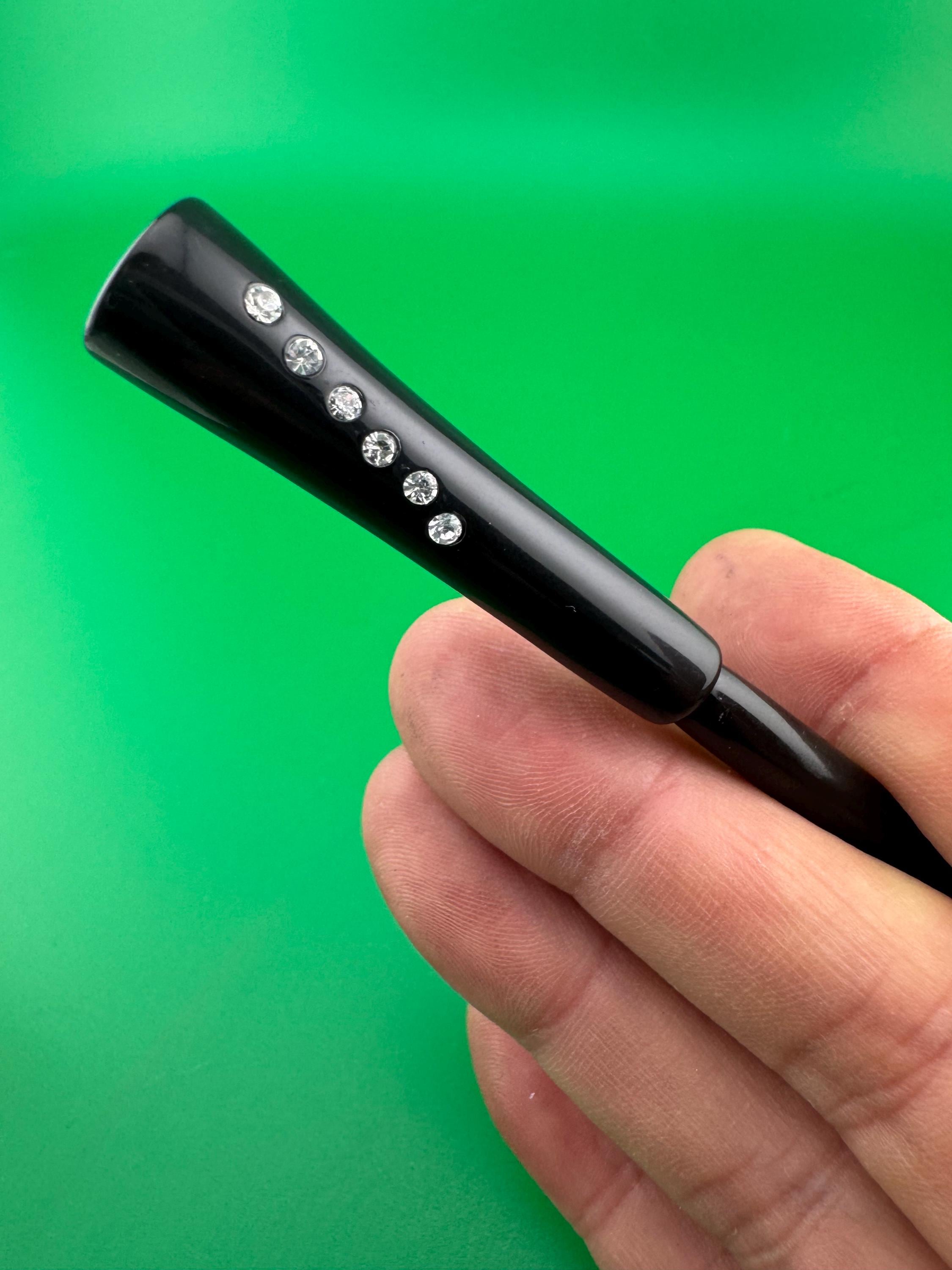 Vintage early plastic black diamanté crystal rhinestone ladies long Cigarette Holder