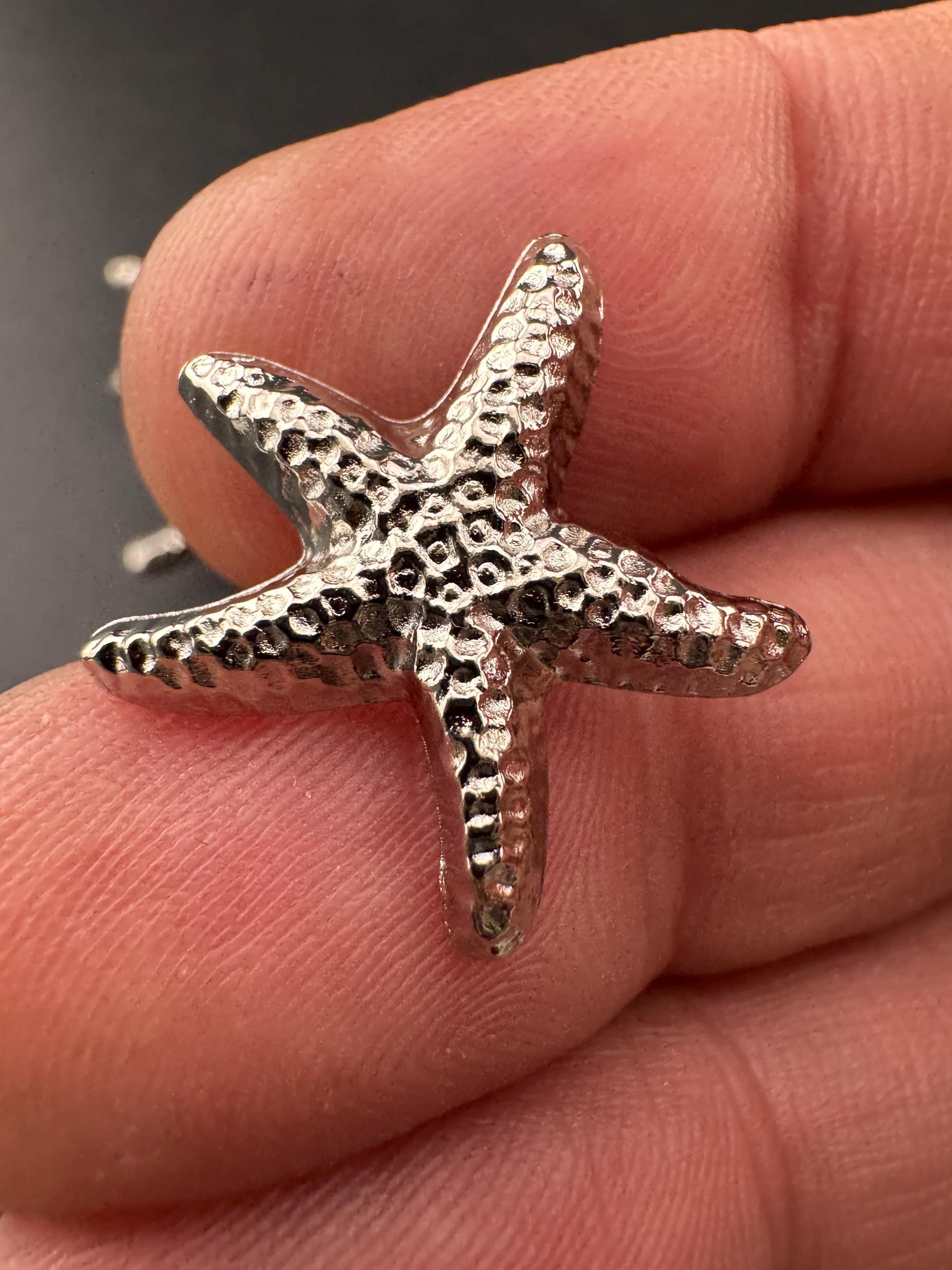 Pack of 5 pieces 20mm silver tone starfish buttons with metal shank nautical style